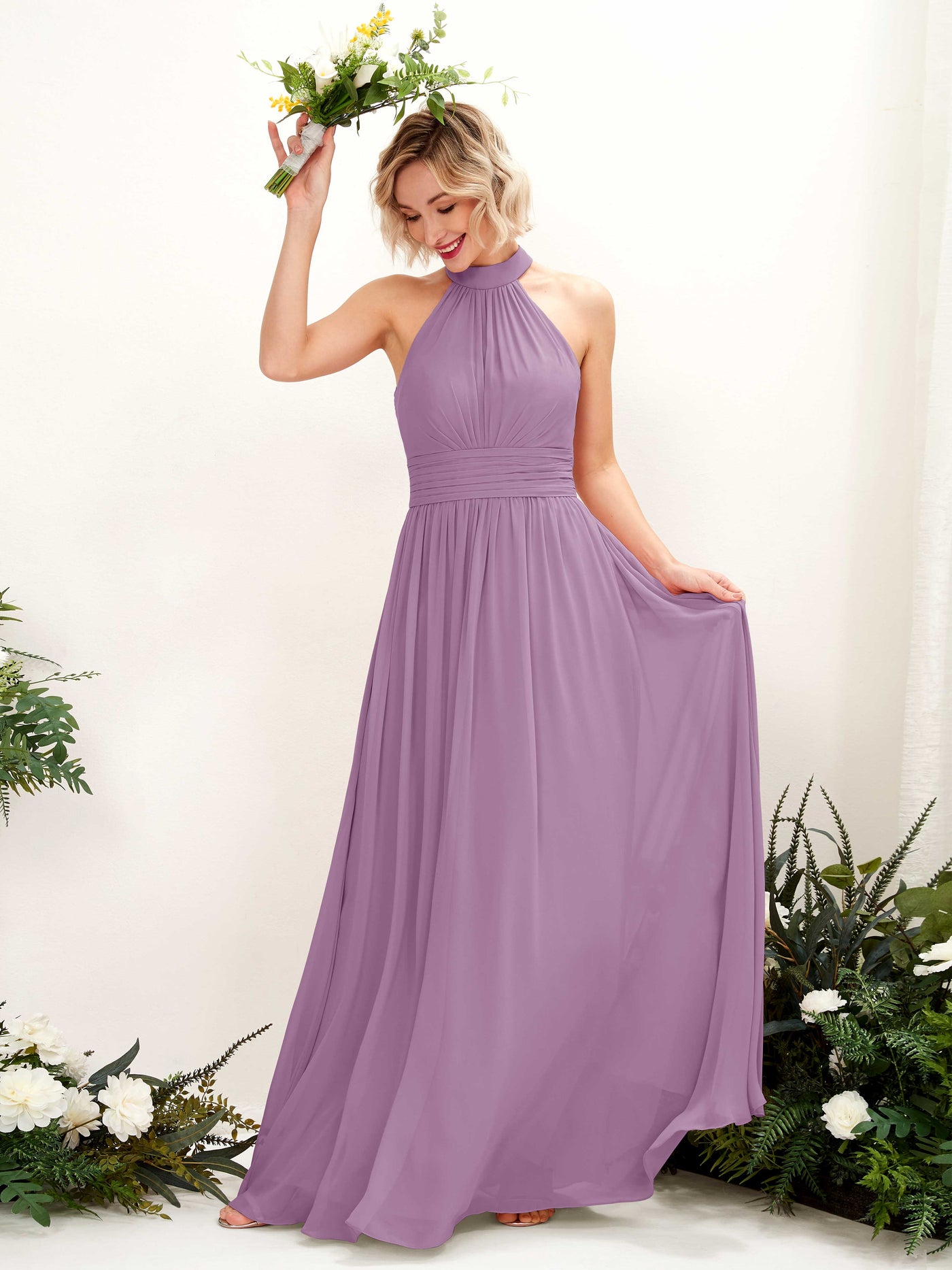 Carlyna Robe Trapèze Col Rond Longueur Ras du Sol Demoiselle d'Honneur Brume Orchidée #couleur_brume-orchid-e