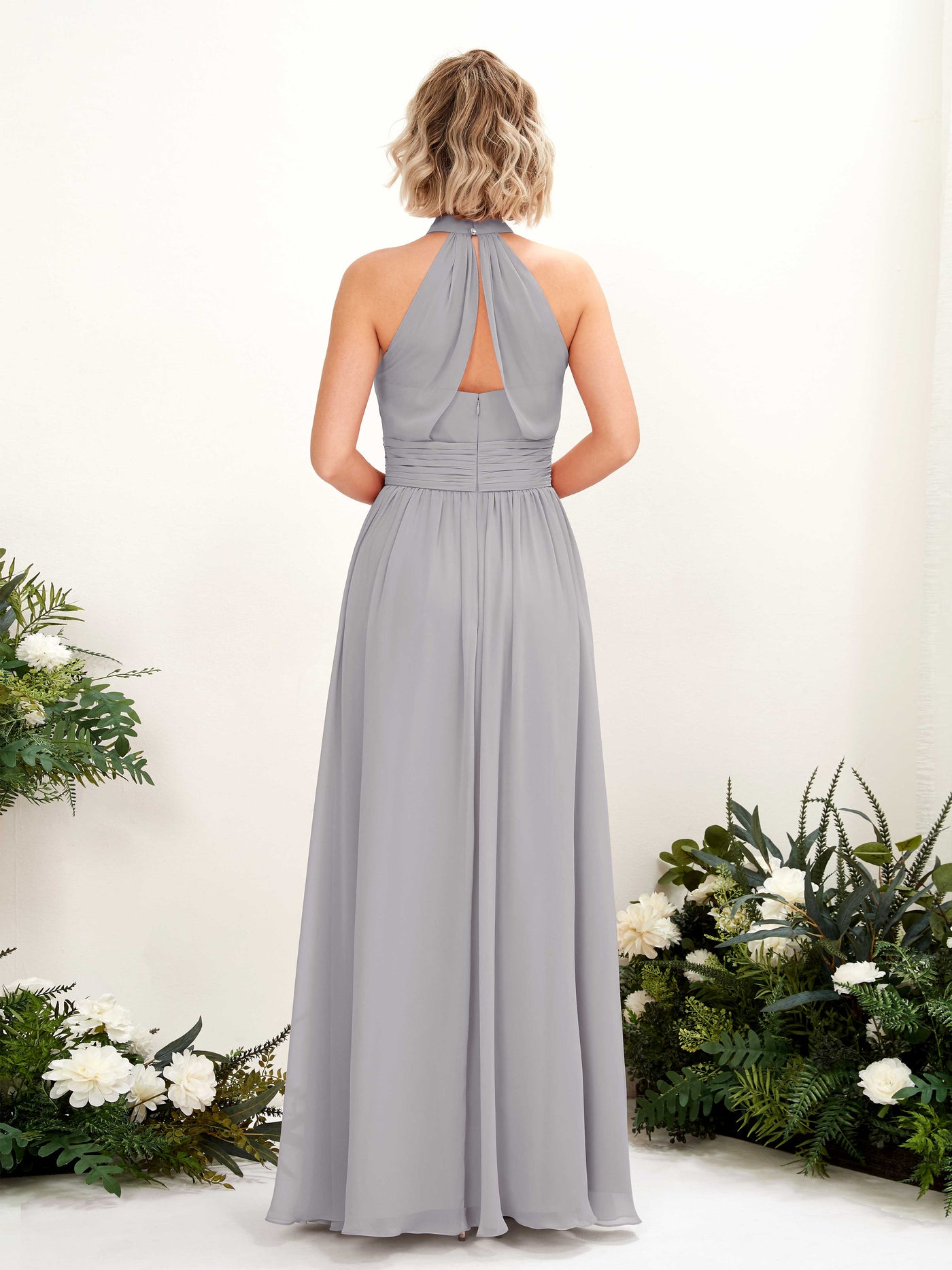 Carlyna Robe Trapèze Col Rond Longueur Ras du Sol Demoiselle d'Honneur Gris Boussole #couleur_gris-boussole