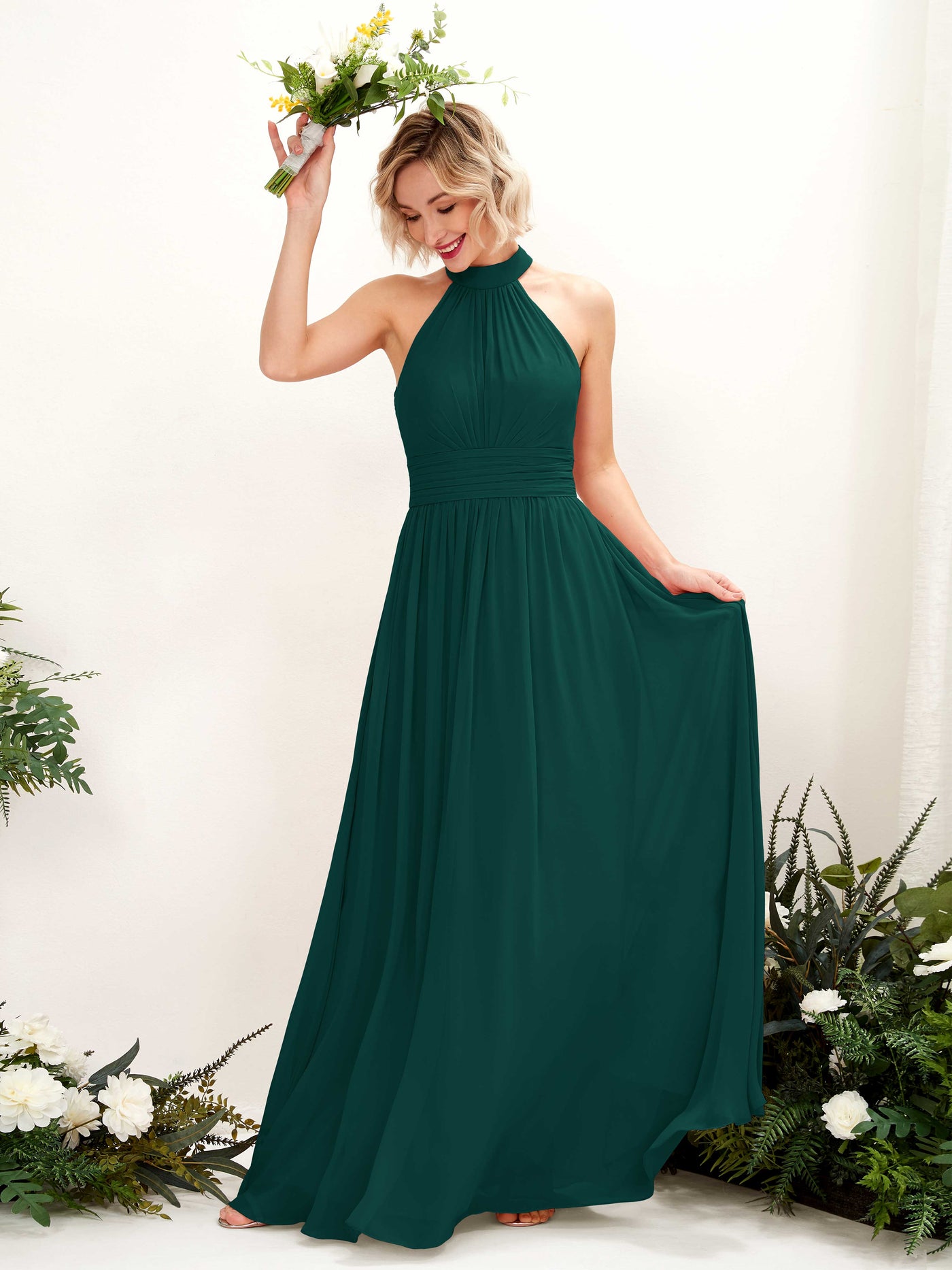 Carlyna Robe Trapèze Col Rond Longueur Ras du Sol Demoiselle d'Honneur Émeraude Foncé #couleur_meraude-fonc