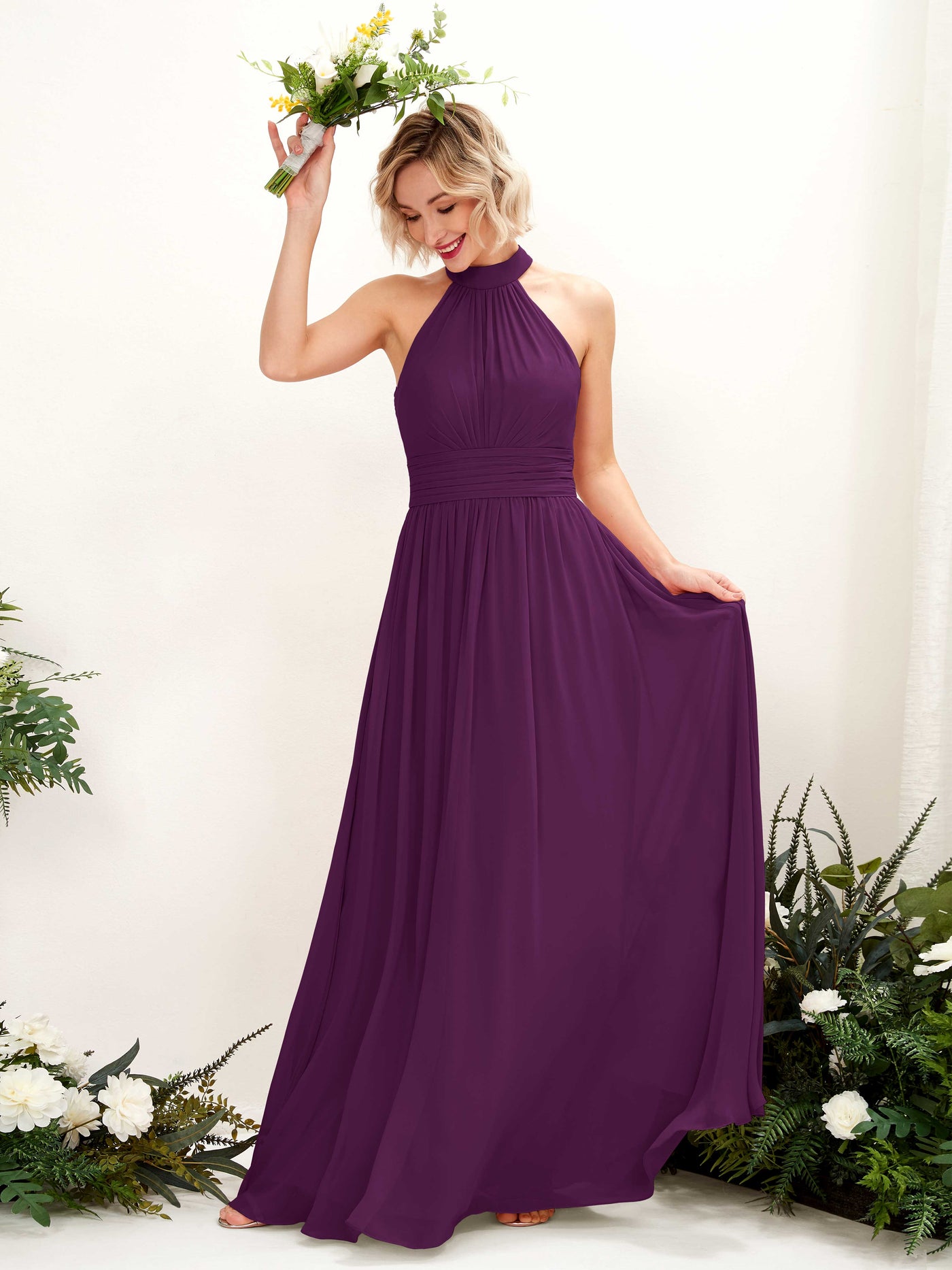 Carlyna Robe Trapèze Col Rond Longueur Ras du Sol Demoiselle d'Honneur Pourpre #couleur_pourpre