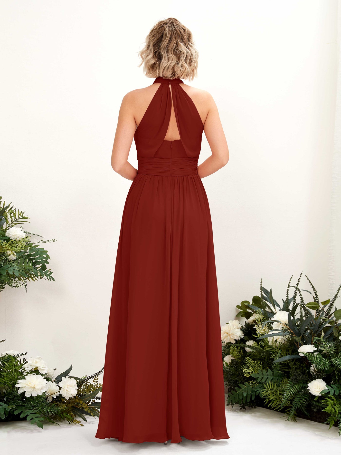 Carlyna Robe Trapèze Col Rond Longueur Ras du Sol Demoiselle d'Honneur Rouille #couleur_rouille