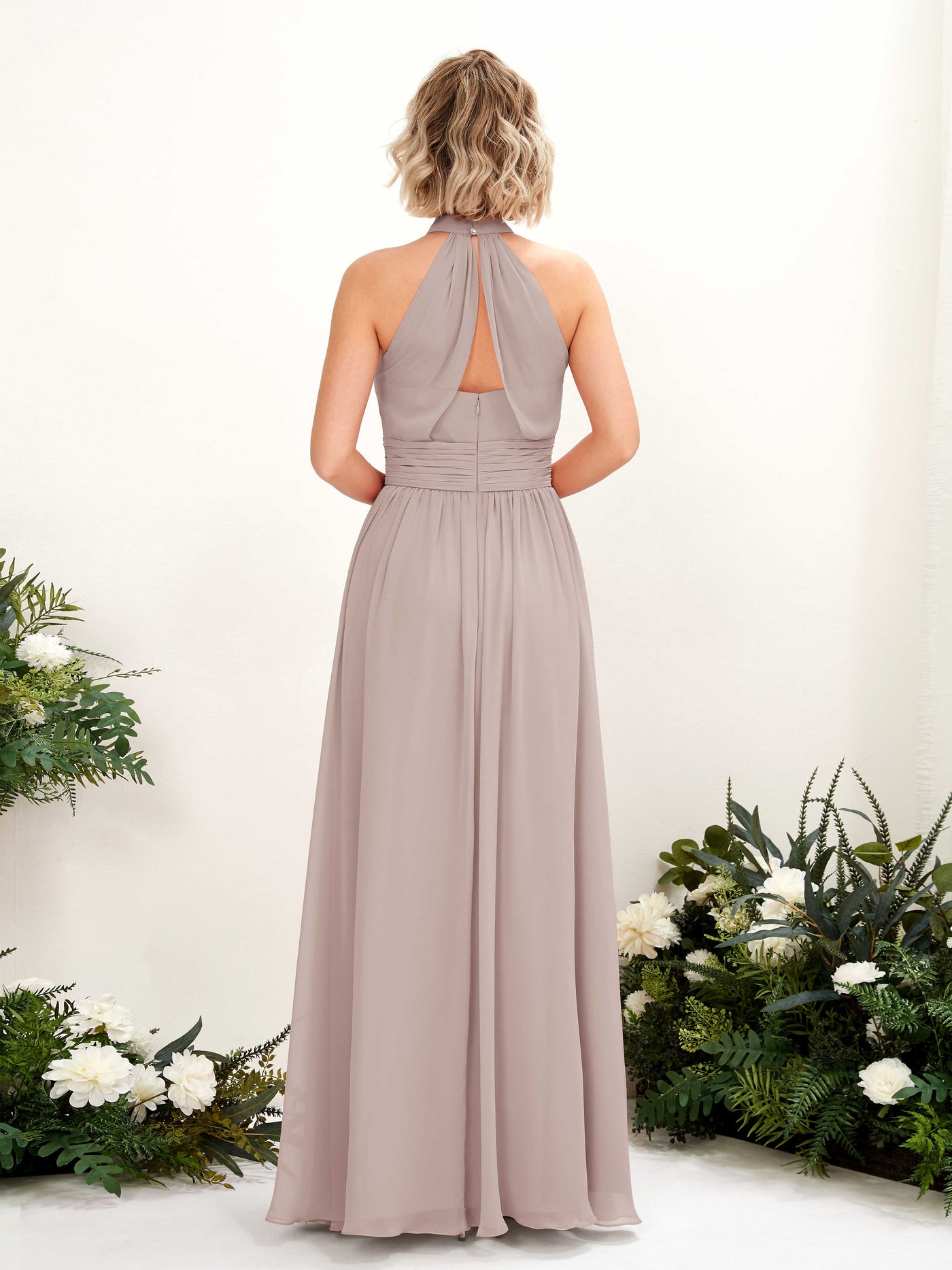 Carlyna Robe Trapèze Col Rond Longueur Ras du Sol Demoiselle d'Honneur Taupe #couleur_taupe