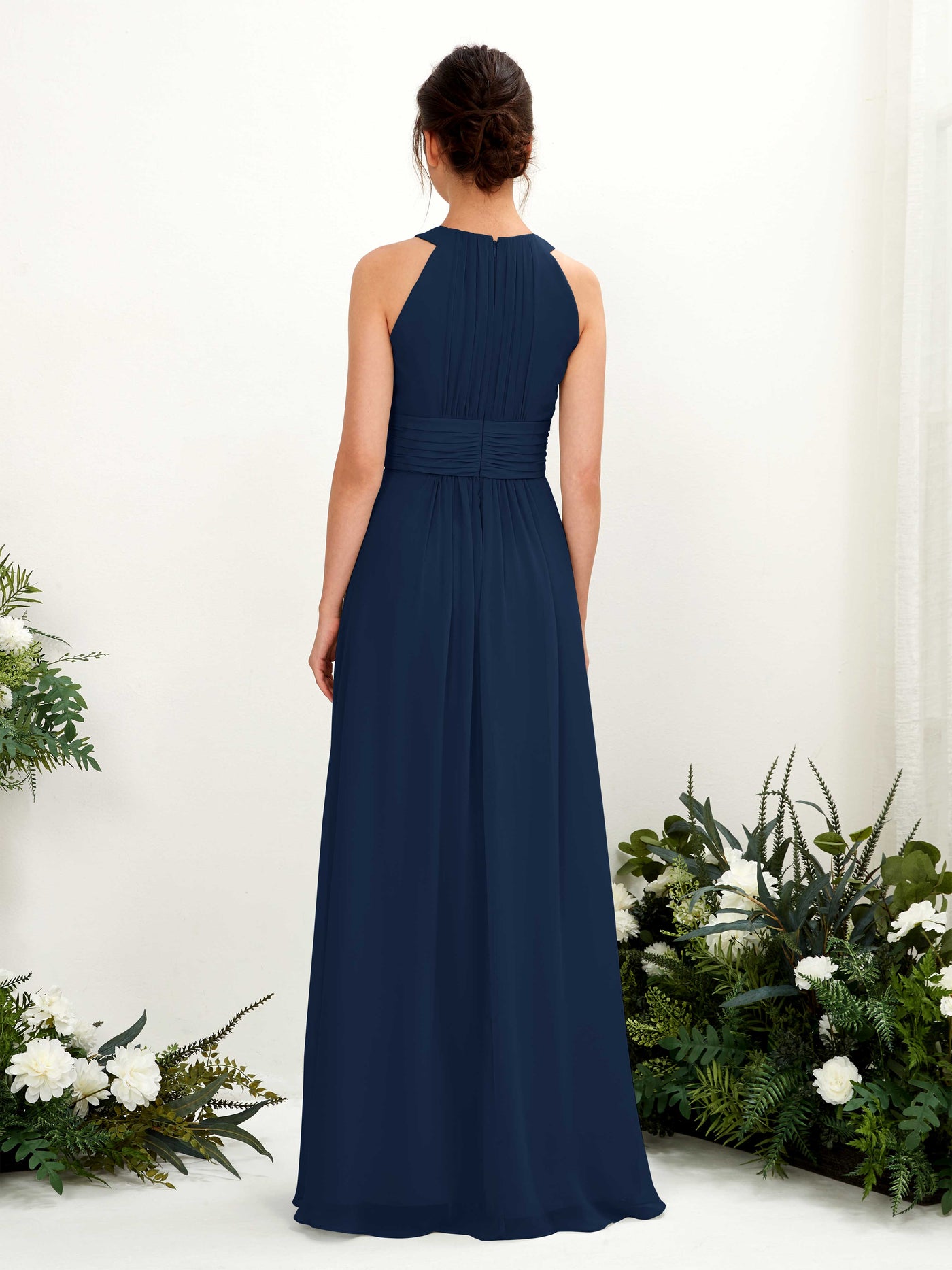 Carlyna Robe trapèze col rond longueur ras du sol froncé demoiselle d'honneur Bleu Marine #couleur_bleu-marine