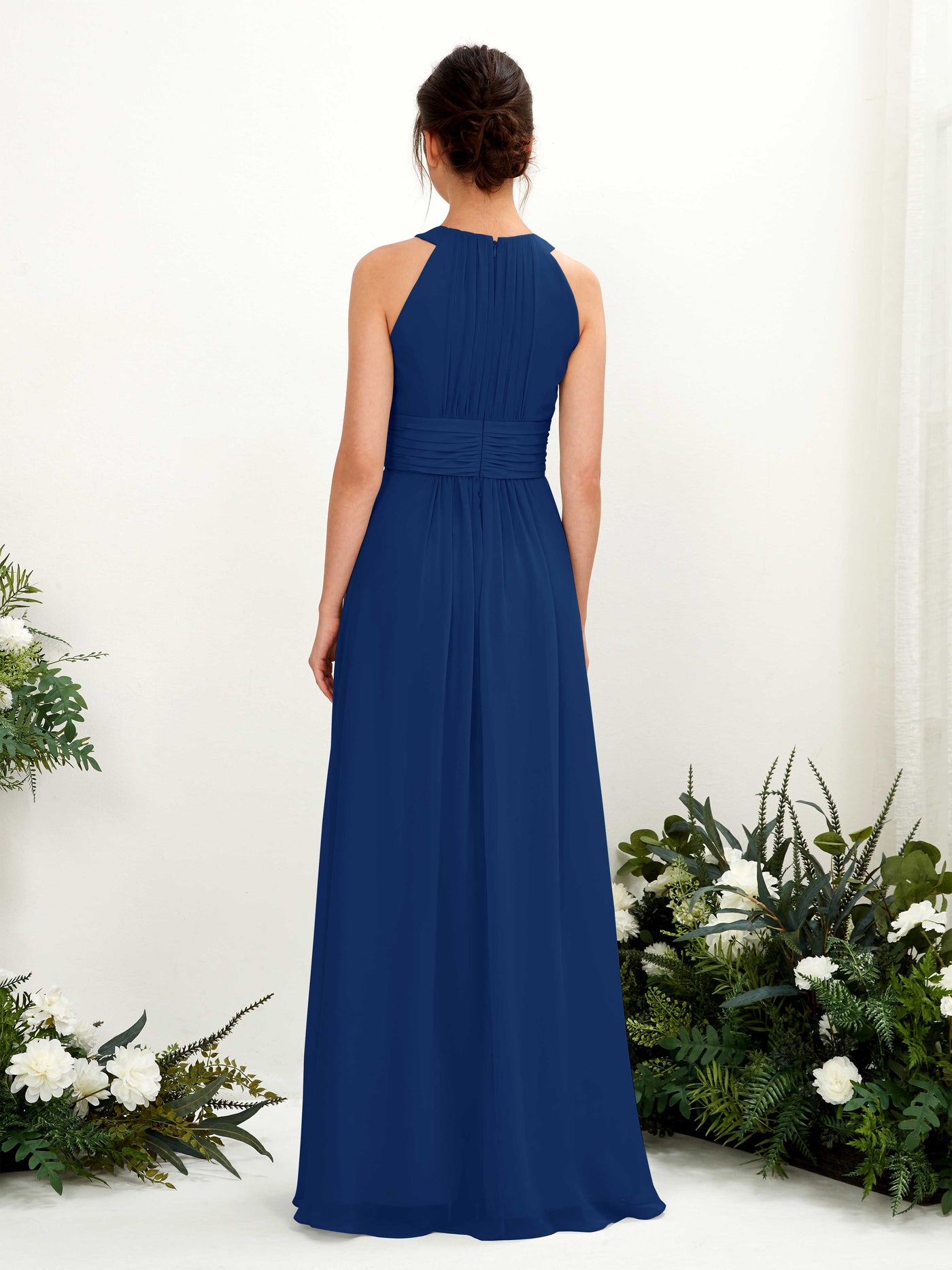 Carlyna Robe trapèze col rond longueur ras du sol froncé demoiselle d'honneur Bleu Roi #couleur_bleu-roi
