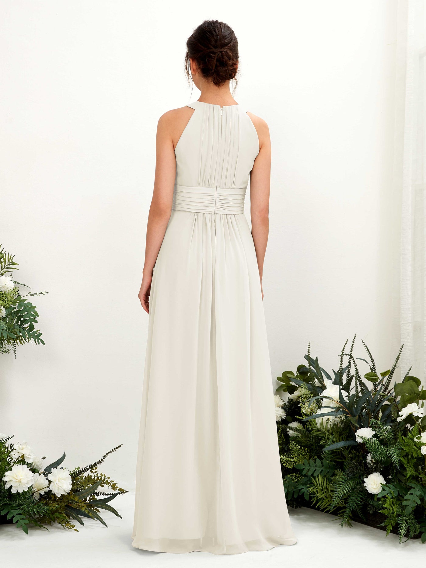 Carlyna Robe trapèze col rond longueur ras du sol froncé demoiselle d'honneur Ivoire #couleur_ivoire