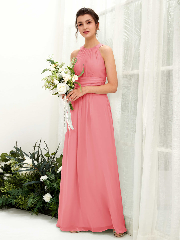 Carlyna Robe trapèze col rond longueur ras du sol froncé demoiselle d&