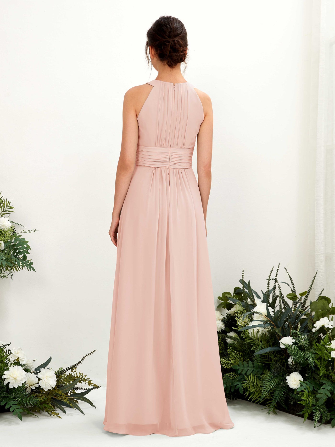 Carlyna Robe trapèze col rond longueur ras du sol froncé demoiselle d'honneur Rose Perle #couleur_rose-perle