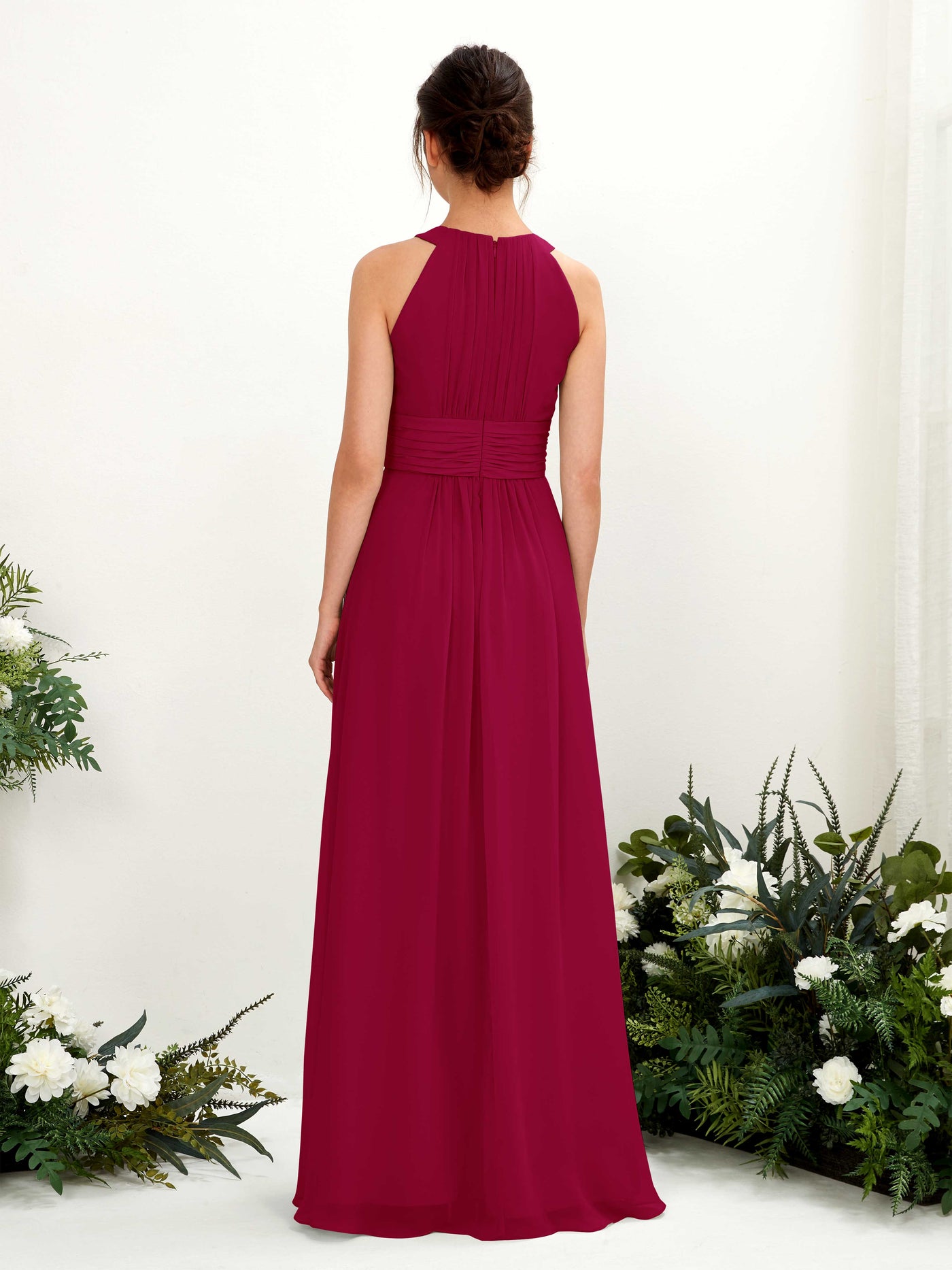 Carlyna Robe trapèze col rond longueur ras du sol froncé demoiselle d'honneur Rouge Bouffon #couleur_rouge-bouffon