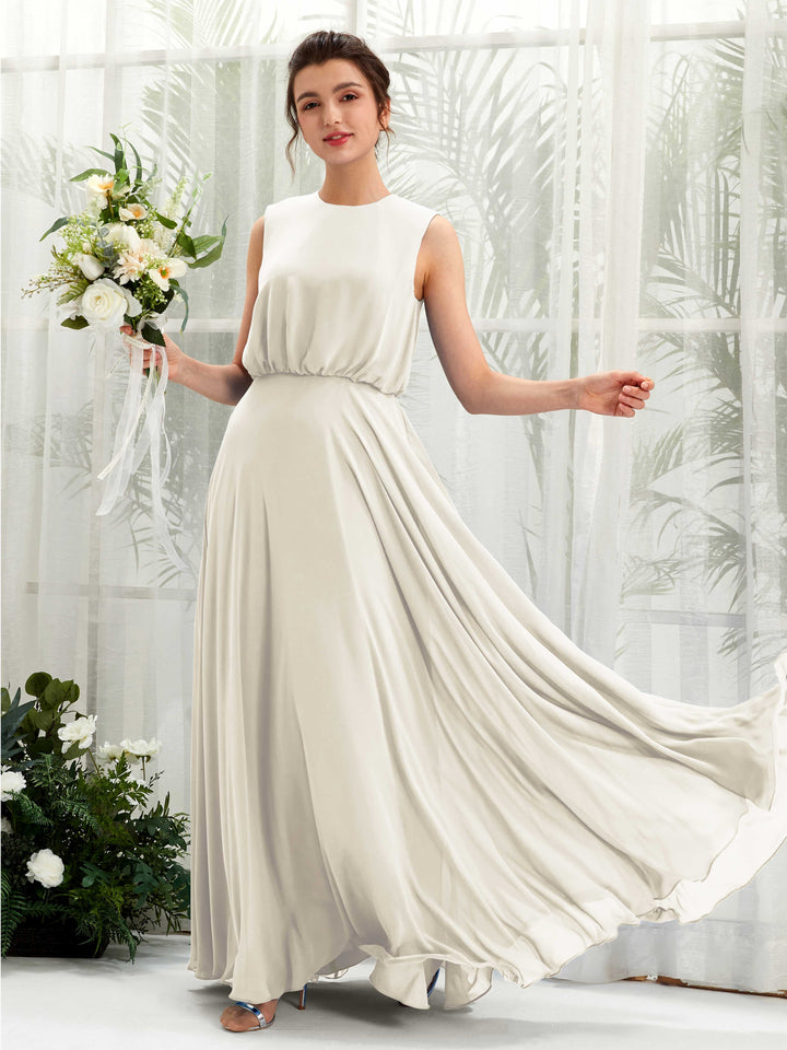 Carlyna Robe trapèze col rond longueur ras du sol mousseline demoiselle d&
