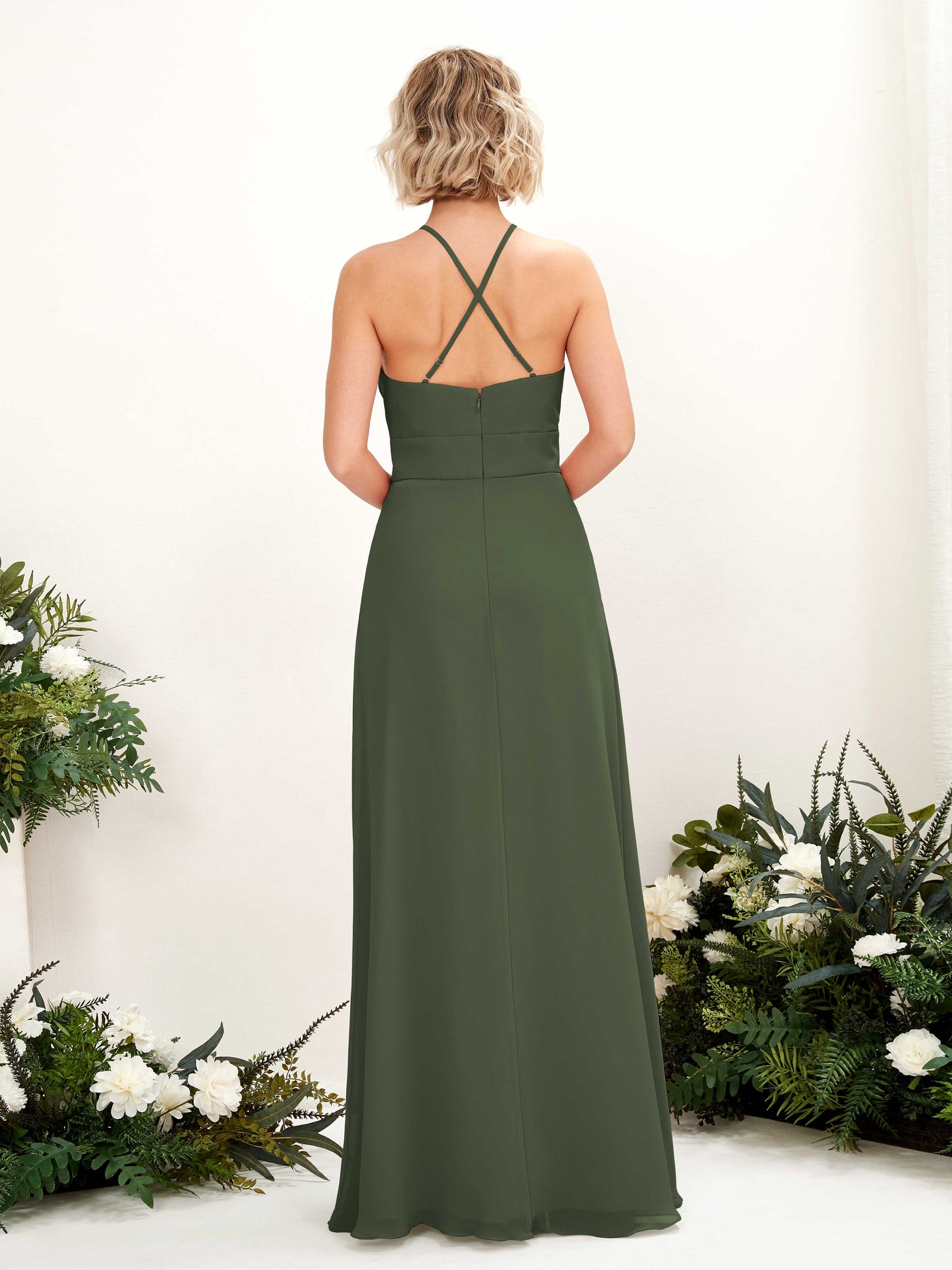 Carlyna Robe Trapèze Col Rond Longueur Ras du Sol Poches Demoiselle d'Honneur Olive Martini #couleur_olive-martini
