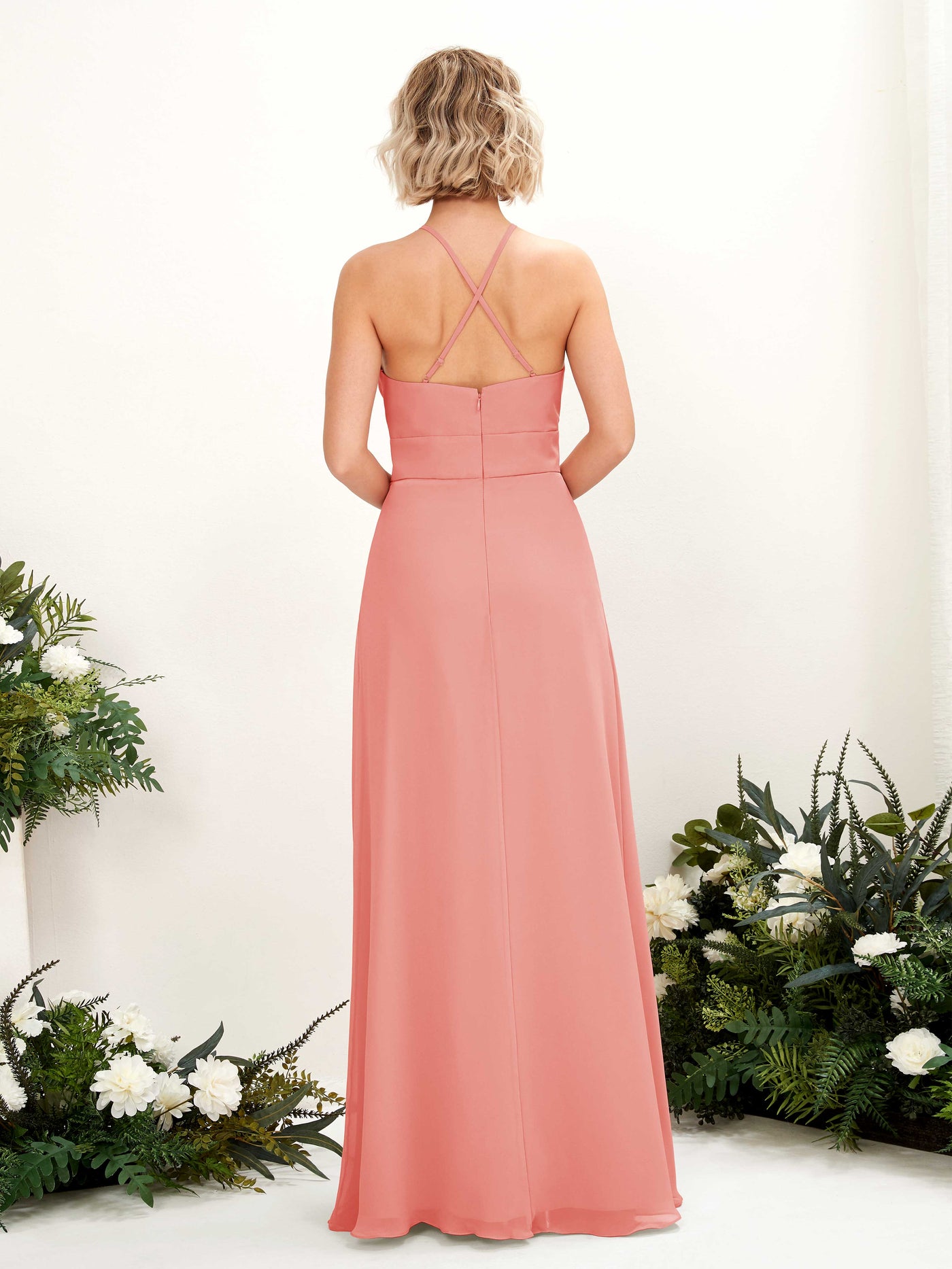 Carlyna Robe Trapèze Col Rond Longueur Ras du Sol Poches Demoiselle d'Honneur Rose Pêche #couleur_rose-p-che