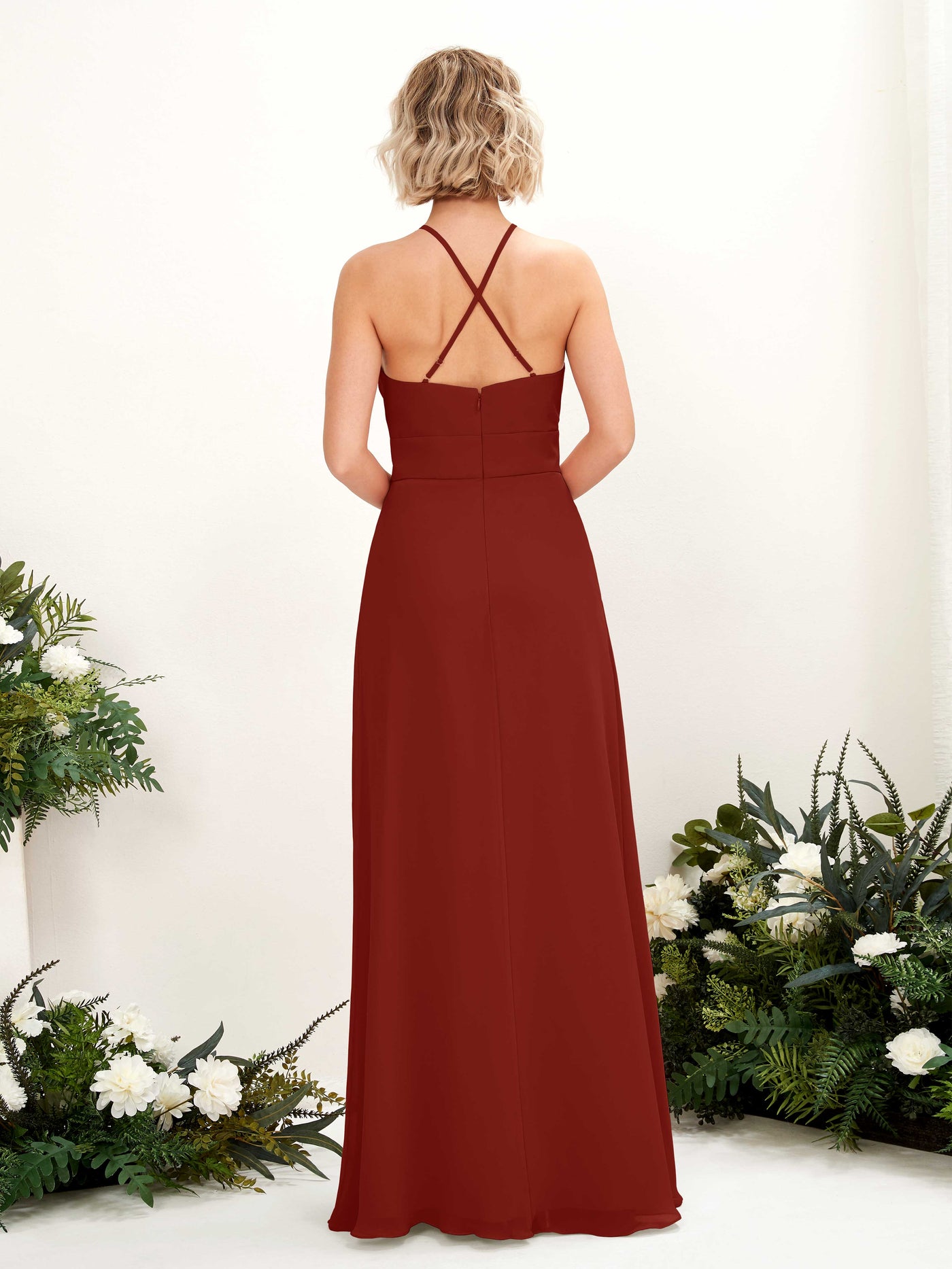 Carlyna Robe Trapèze Col Rond Longueur Ras du Sol Poches Demoiselle d'Honneur Rouille #couleur_rouille