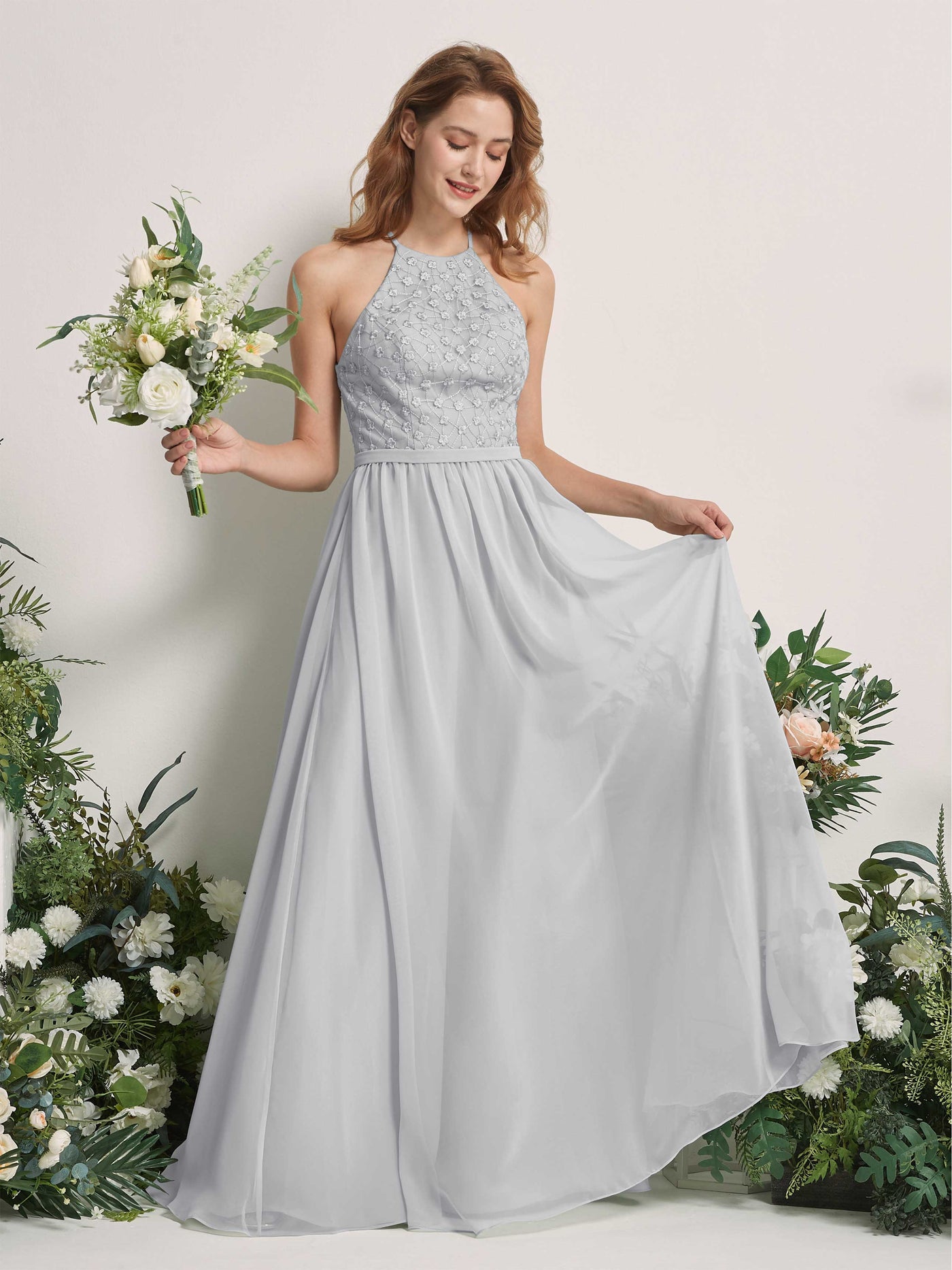 Carlyna Robe trapèze col rond longueur ras du sol robes de demoiselle d'honneur Argent #couleur_argent