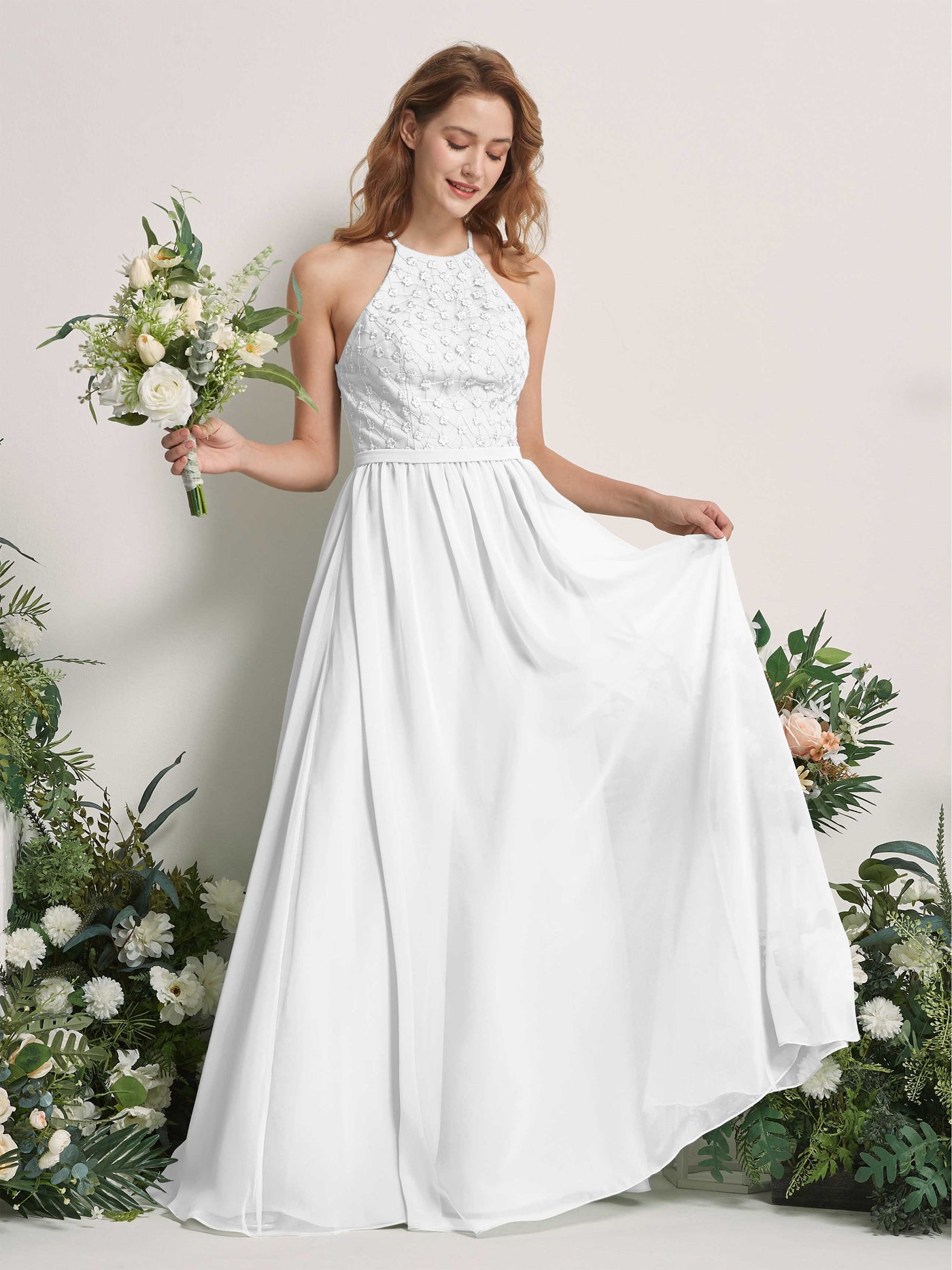 Carlyna Robe trapèze col rond longueur ras du sol robes de demoiselle d'honneur Blanc #couleur_blanc