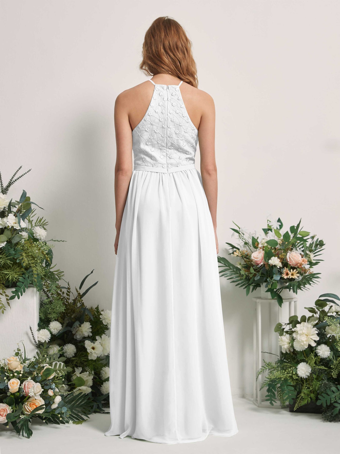 Carlyna Robe trapèze col rond longueur ras du sol robes de demoiselle d'honneur Blanc #couleur_blanc
