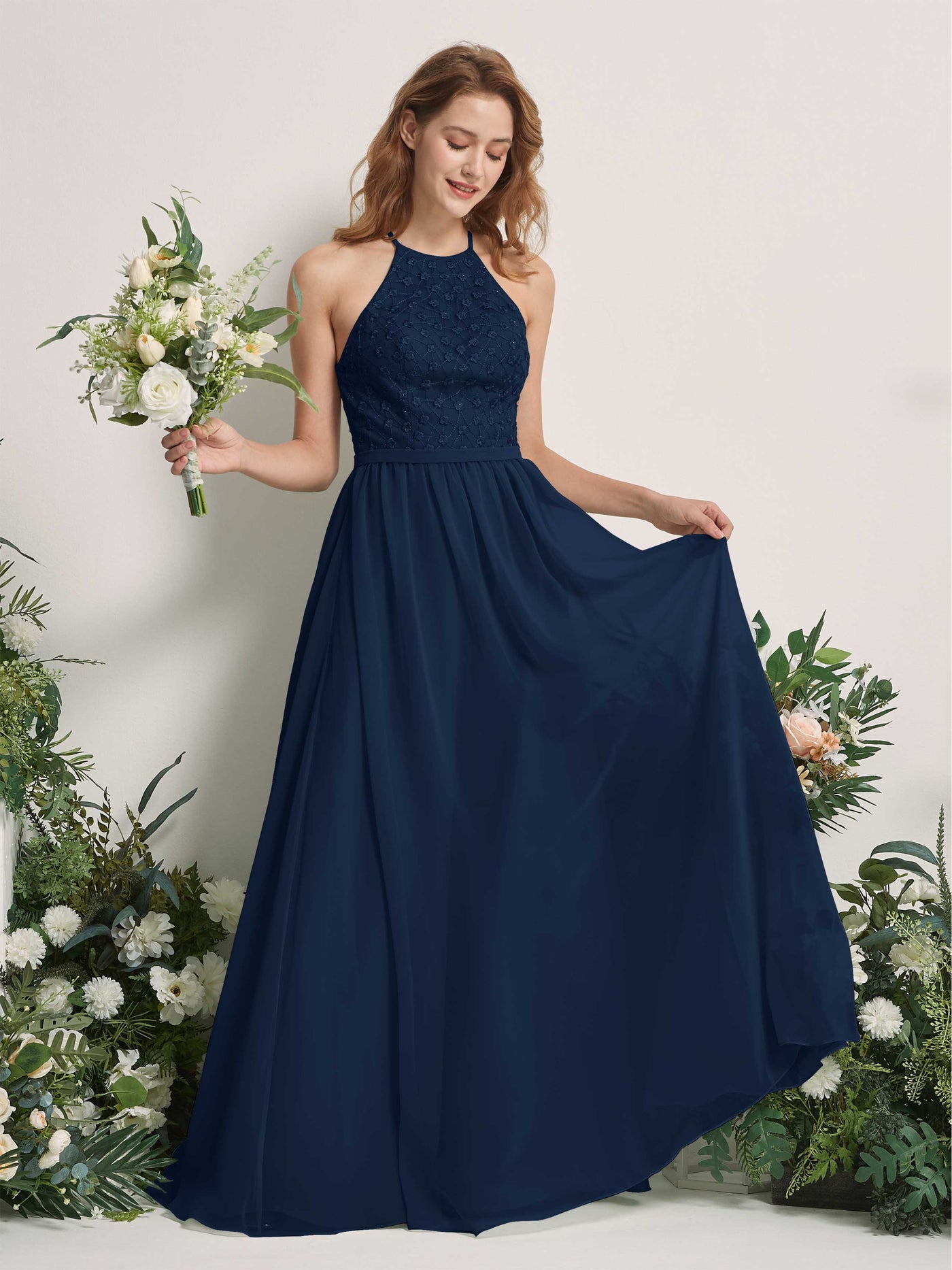 Carlyna Robe trapèze col rond longueur ras du sol robes de demoiselle d'honneur Bleu Marine #couleur_bleu-marine