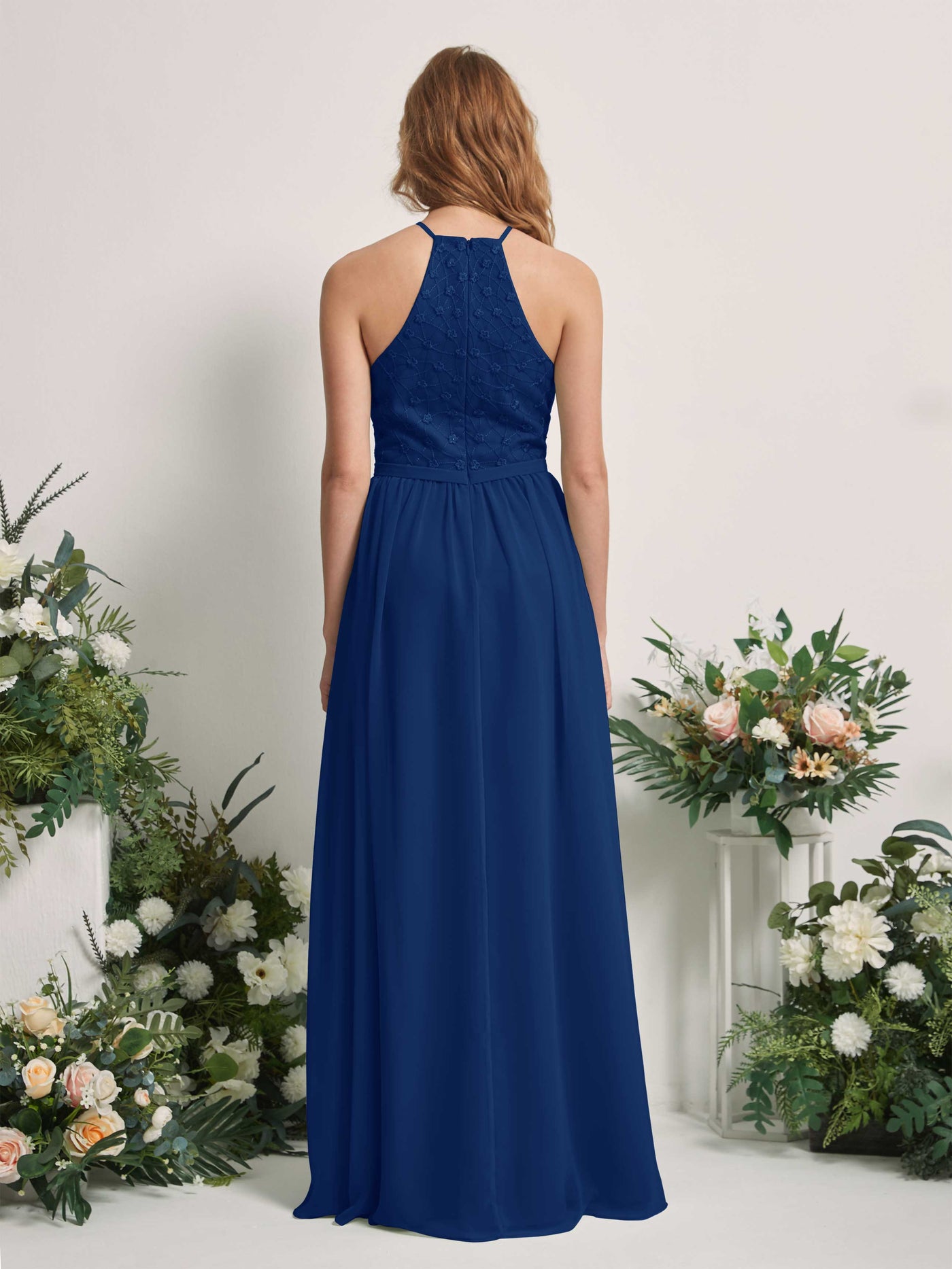Carlyna Robe trapèze col rond longueur ras du sol robes de demoiselle d'honneur Bleu Roi #couleur_bleu-roi