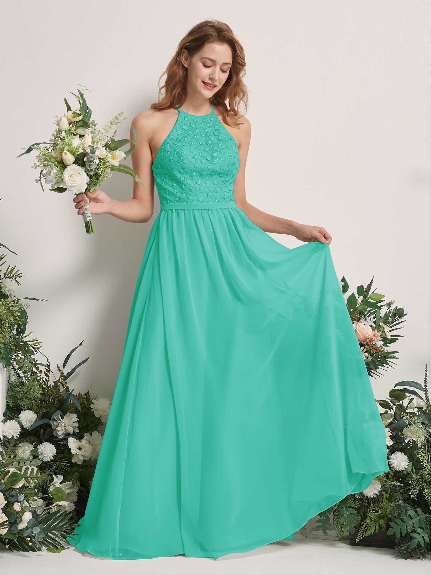 Carlyna Robe trapèze col rond longueur ras du sol robes de demoiselle d'honneur Bleu Tiffany #couleur_bleu-tiffany
