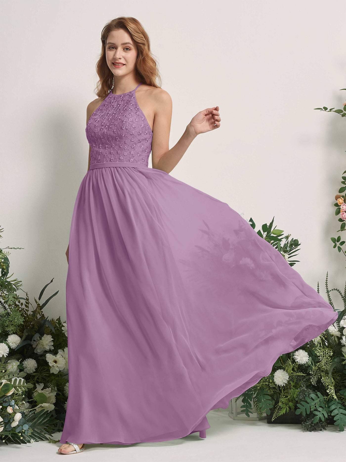 Carlyna Robe trapèze col rond longueur ras du sol robes de demoiselle d'honneur Brume Orchidée #couleur_brume-orchid-e