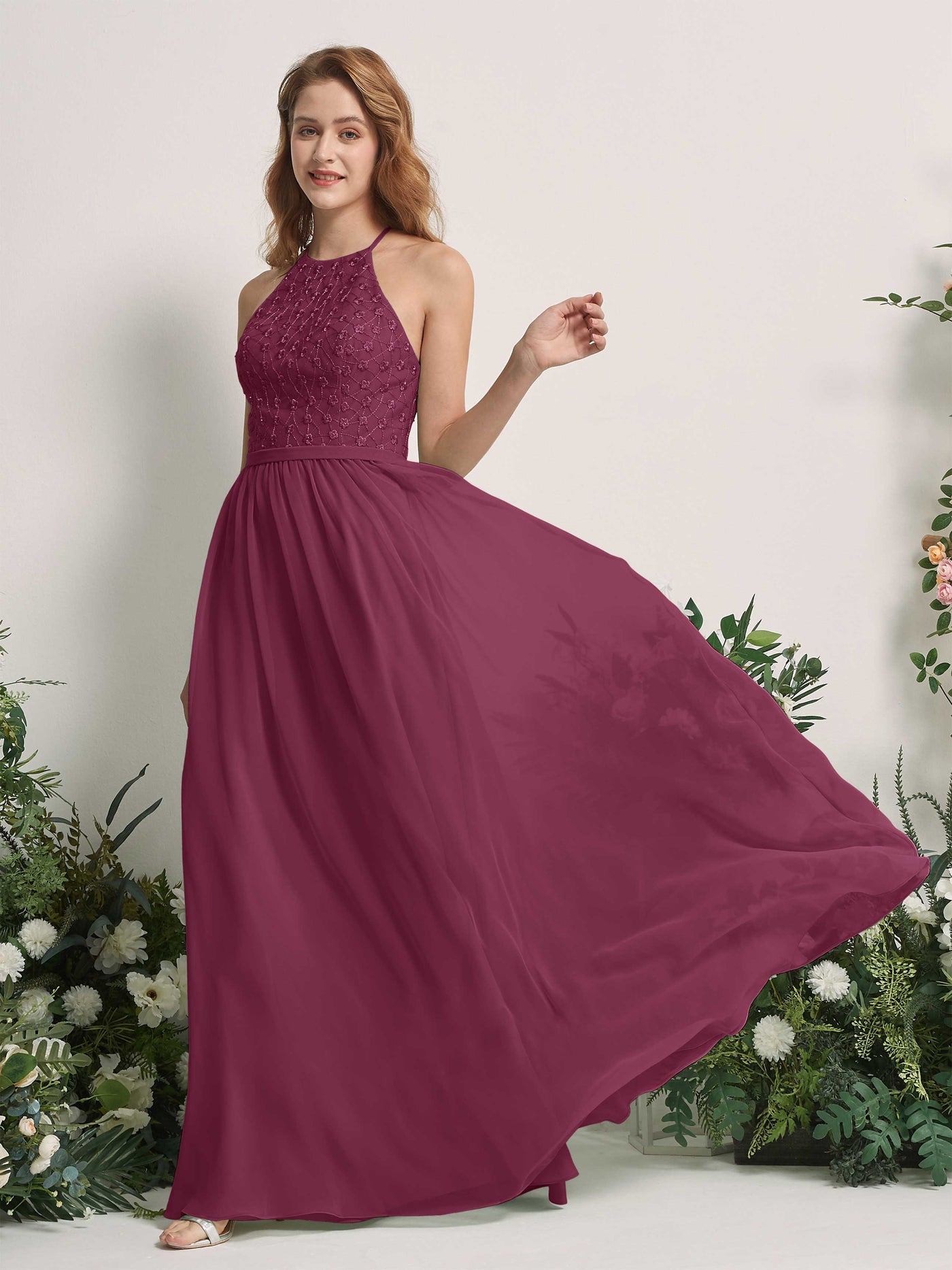 Carlyna Robe trapèze col rond longueur ras du sol robes de demoiselle d'honneur Chianti #couleur_chianti