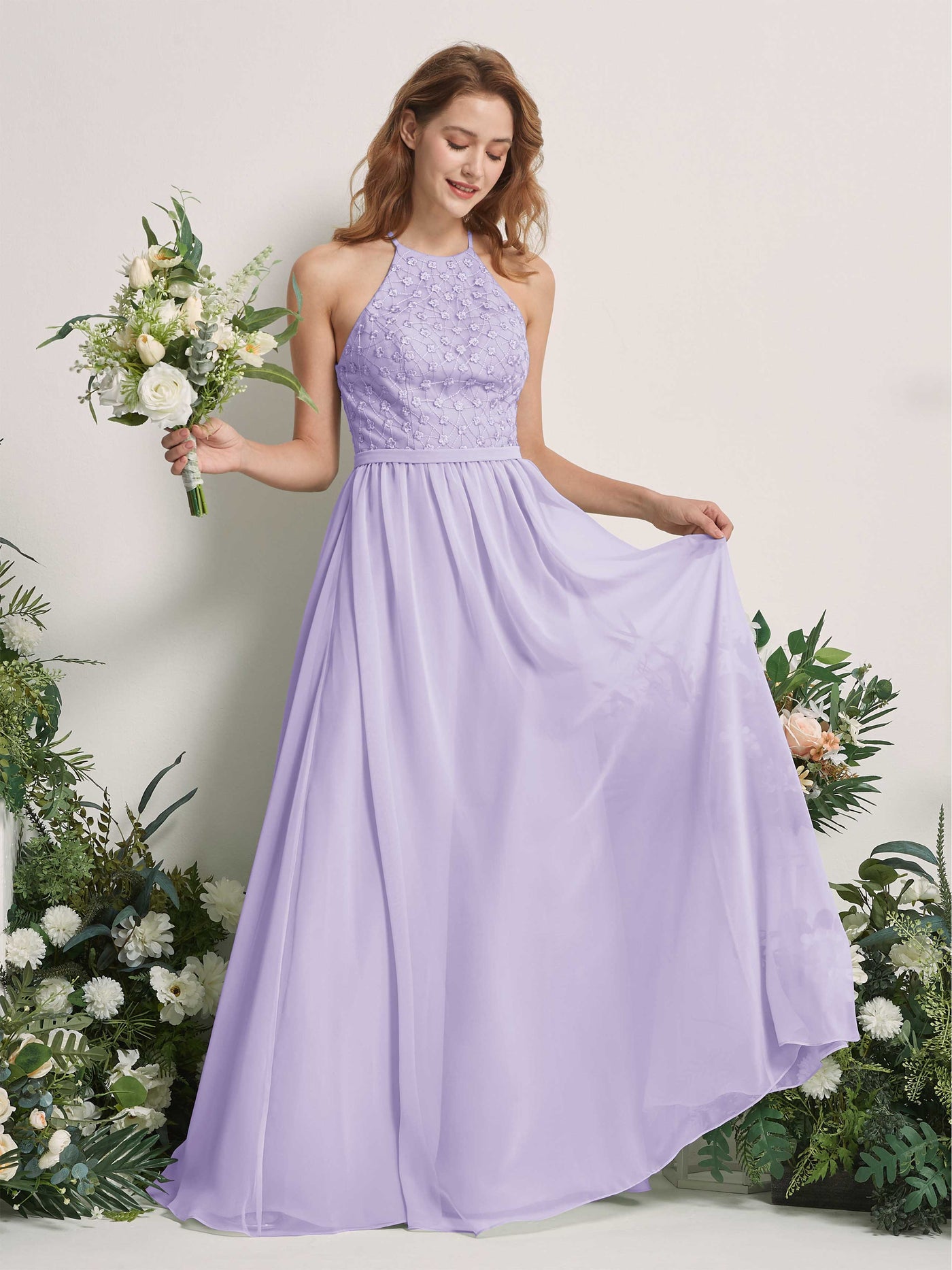Carlyna Robe trapèze col rond longueur ras du sol robes de demoiselle d'honneur Lilas #couleur_lilas