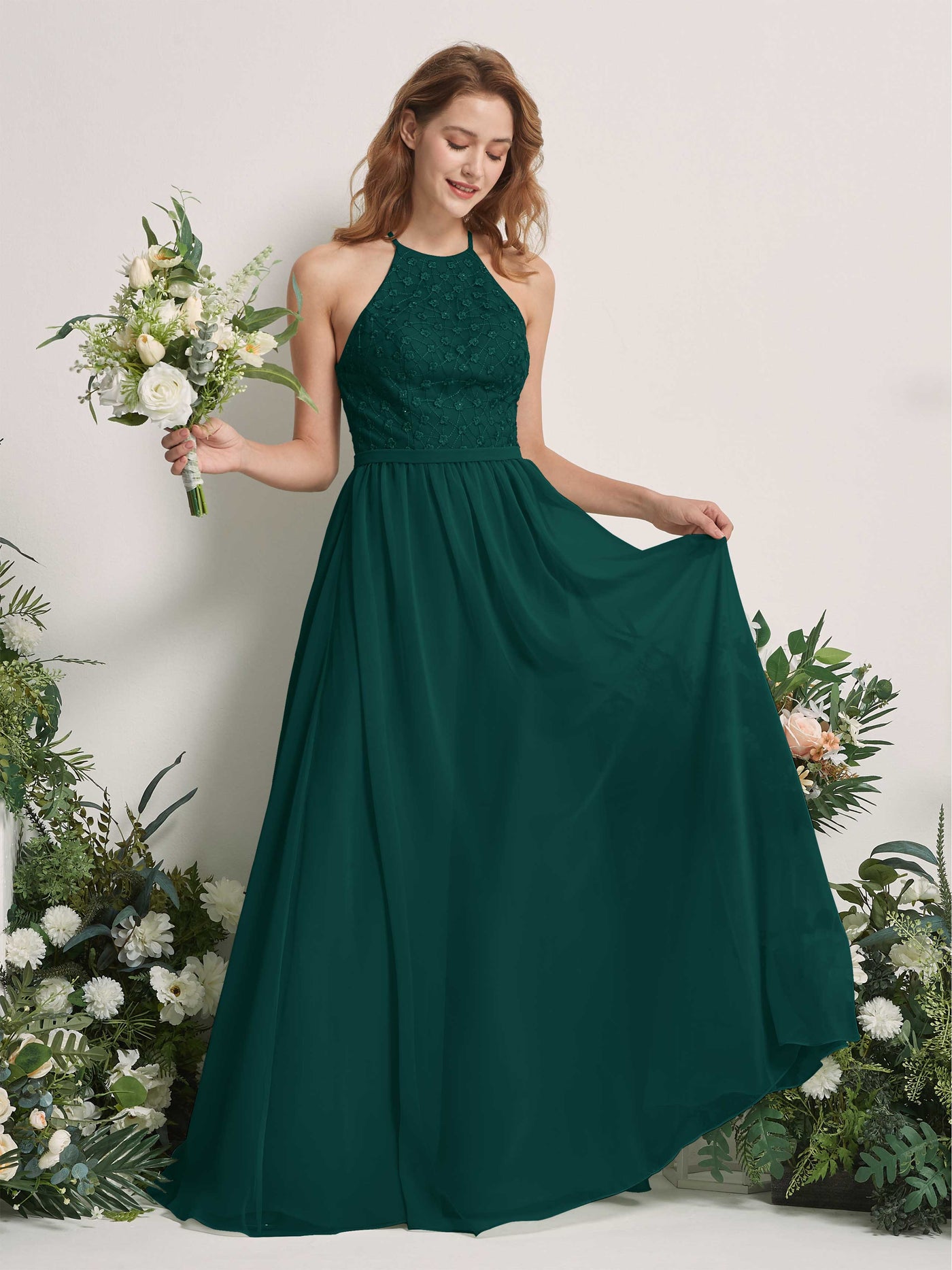 Carlyna Robe trapèze col rond longueur ras du sol robes de demoiselle d'honneur Émeraude Foncé #couleur_meraude-fonc