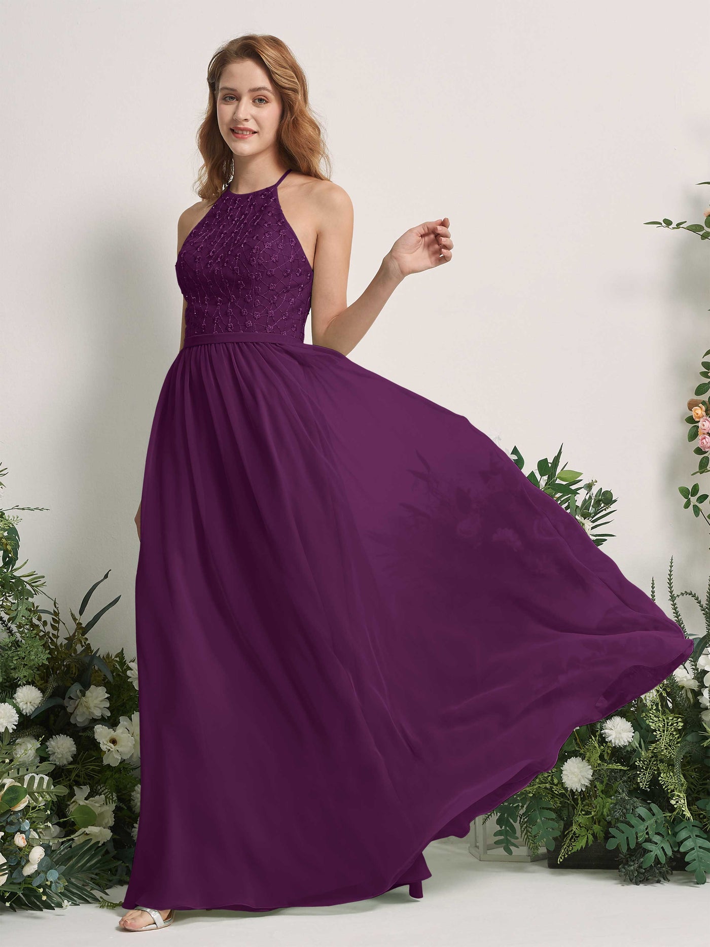 Carlyna Robe trapèze col rond longueur ras du sol robes de demoiselle d'honneur Pourpre #couleur_pourpre
