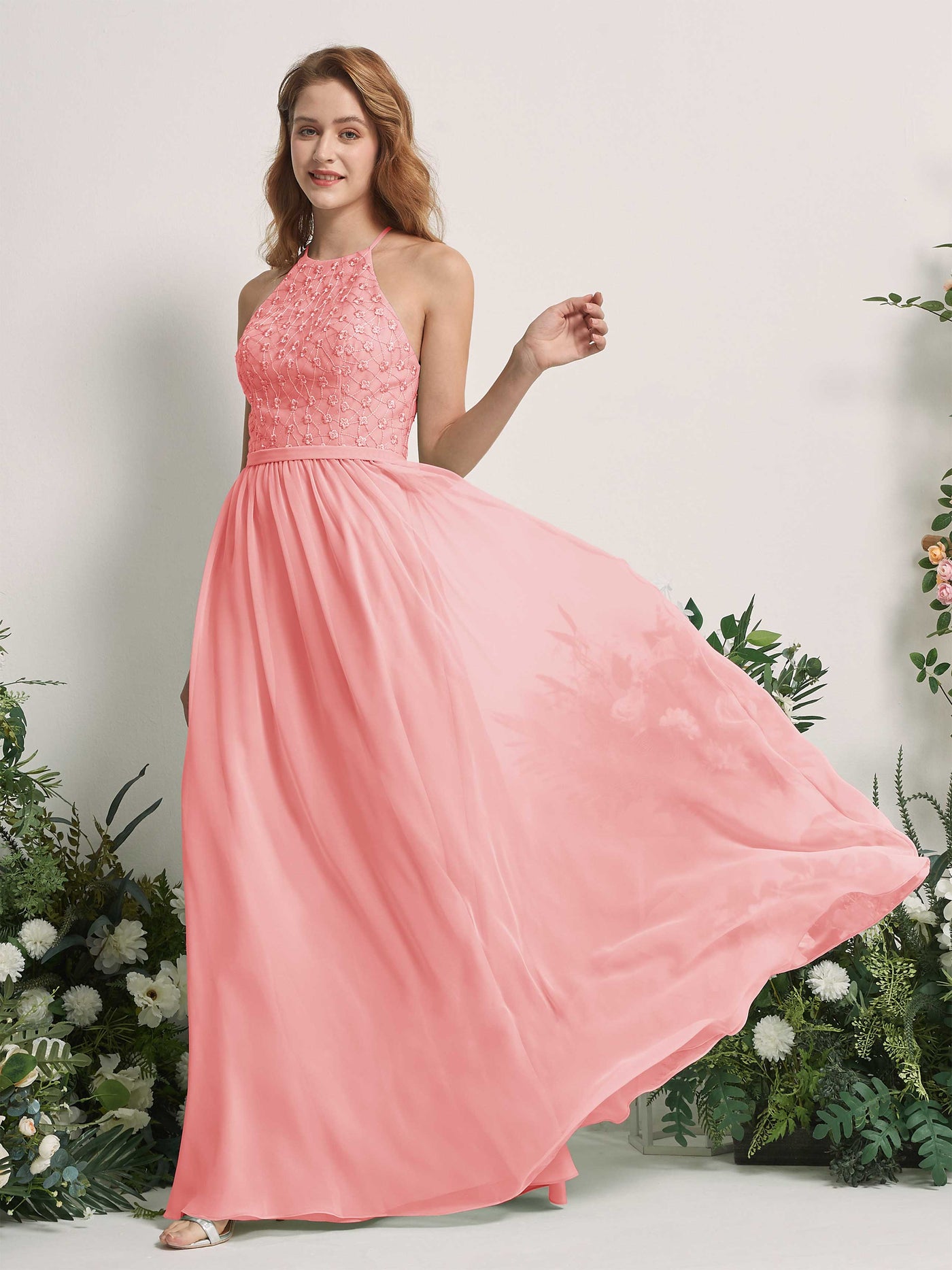 Carlyna Robe trapèze col rond longueur ras du sol robes de demoiselle d'honneur Rose Ballet #couleur_rose-ballet