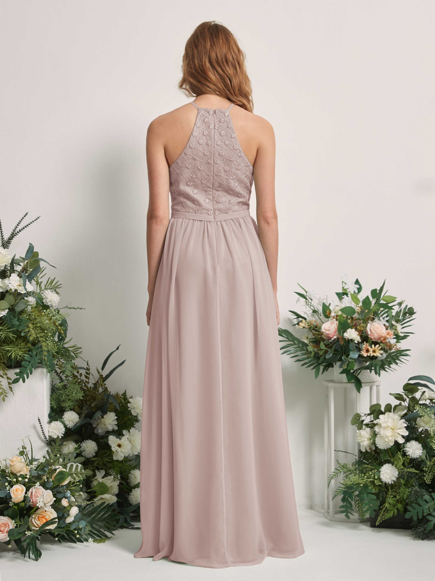 Carlyna Robe trapèze col rond longueur ras du sol robes de demoiselle d'honneur Taupe #couleur_taupe