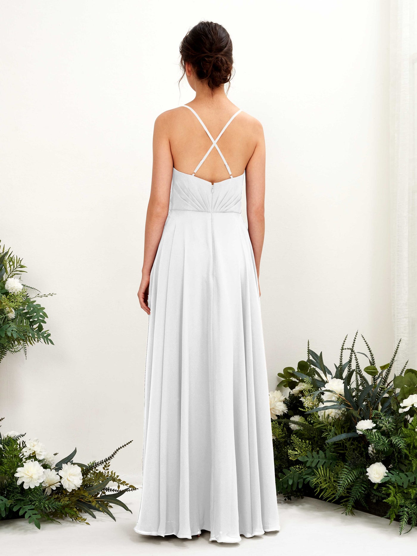 Carlyna Robe trapèze col V bretelles spaghetti longueur ras du sol robe de demoiselle d'honneur Blanc #couleur_blanc