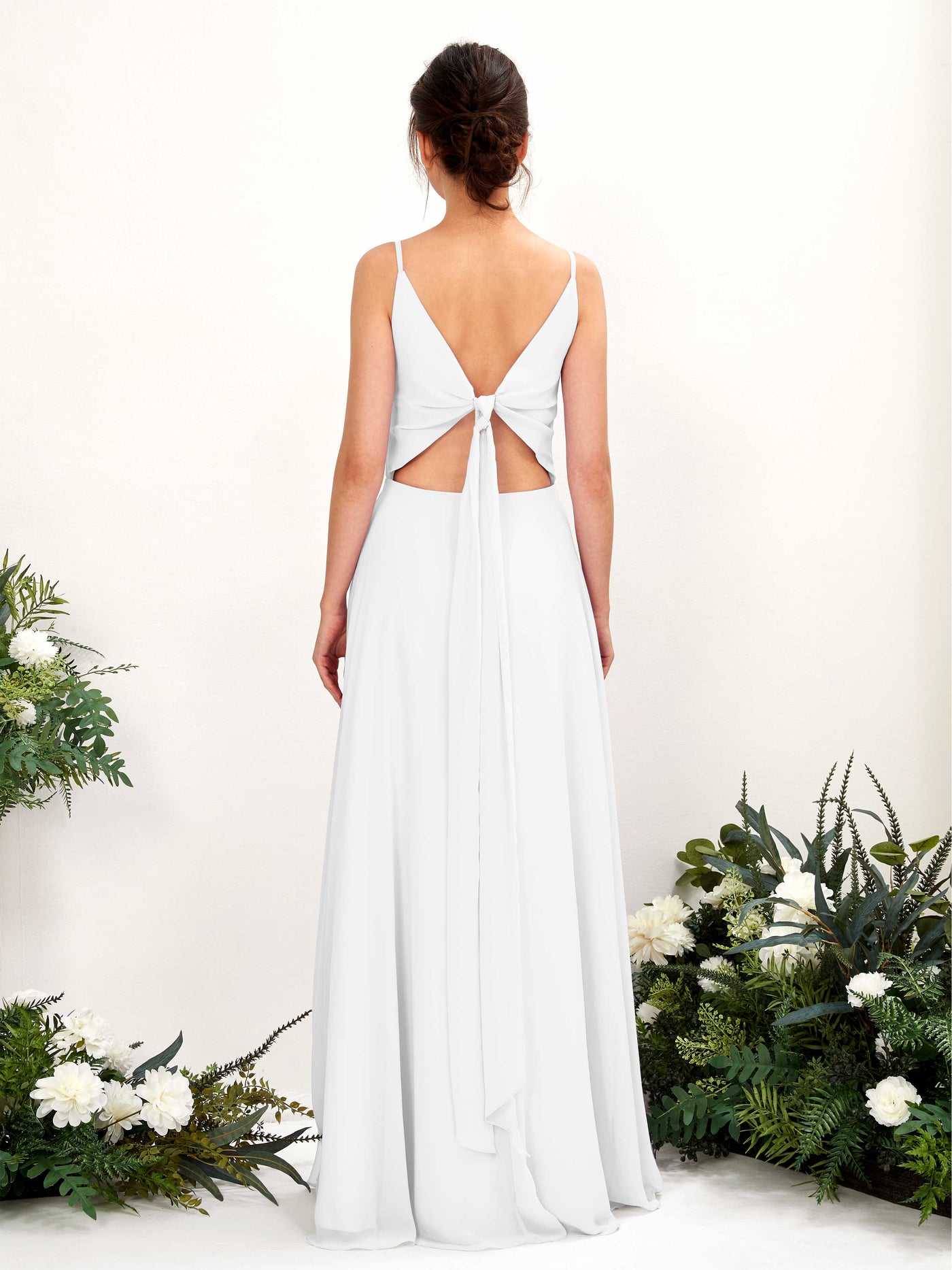 Carlyna Robe trapèze col V bretelles spaghetti robe demoiselle d'honneur Blanc #couleur_blanc