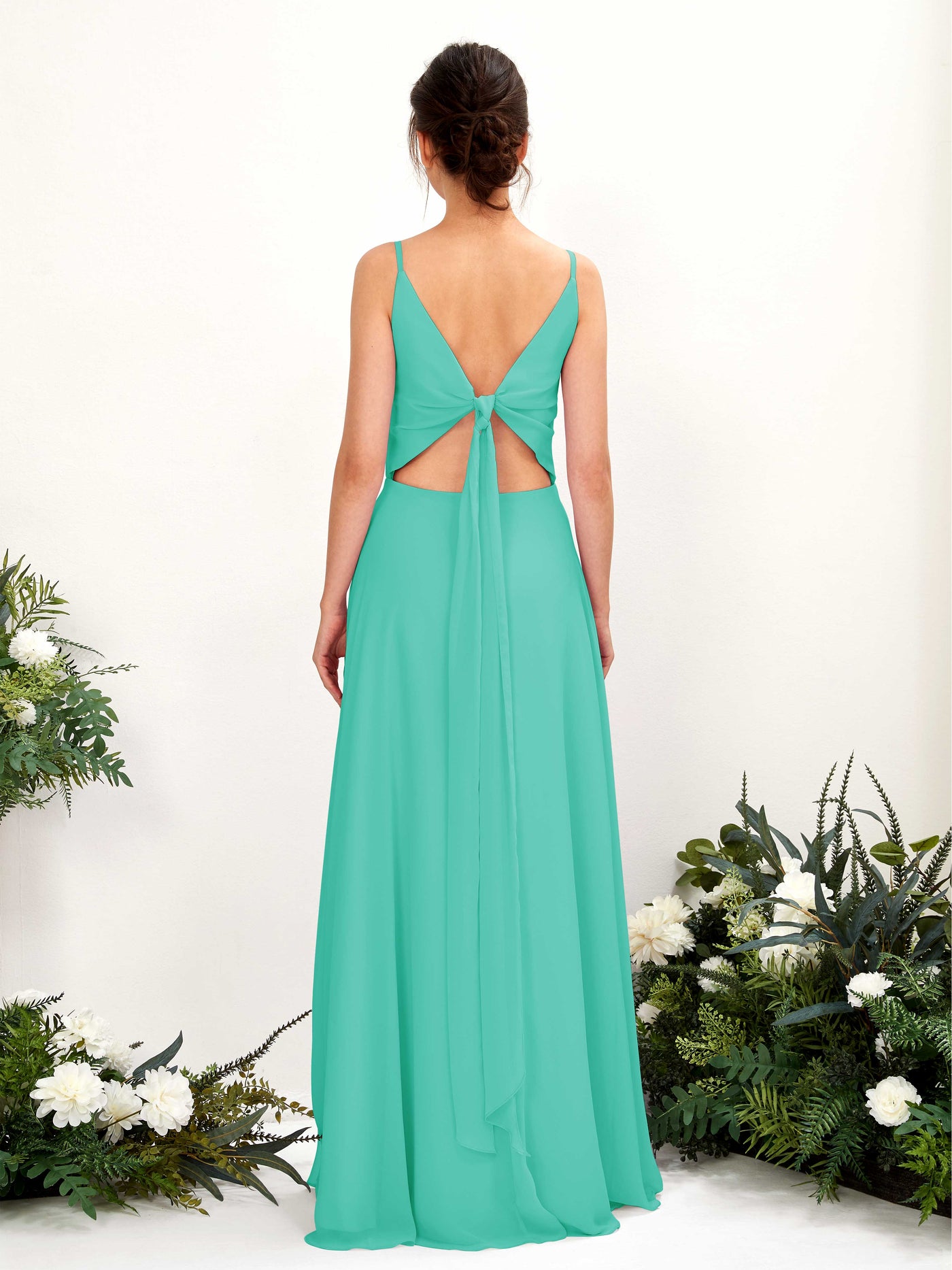 Carlyna Robe trapèze col V bretelles spaghetti robe demoiselle d'honneur Bleu Tiffany #couleur_bleu-tiffany