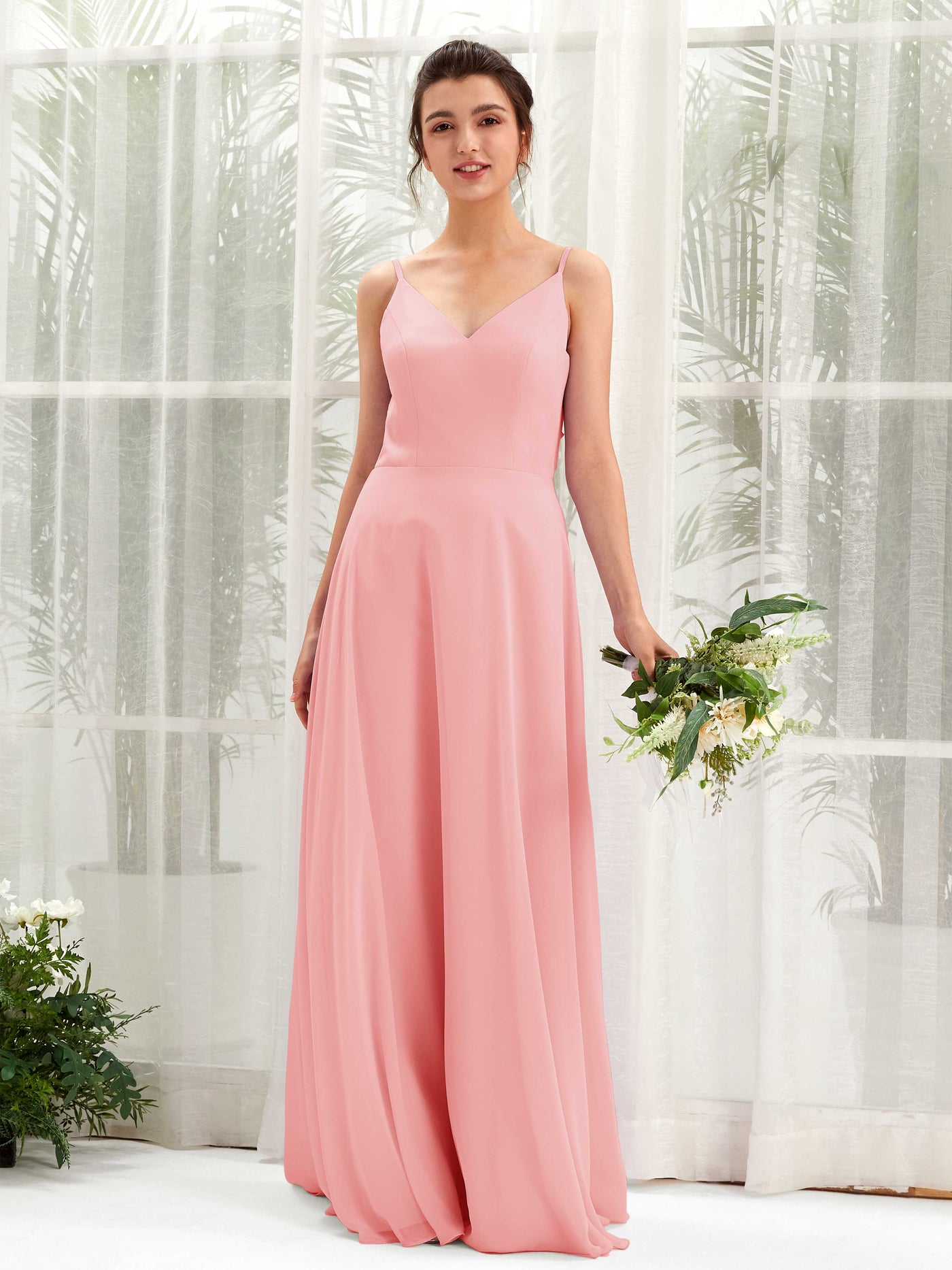 Carlyna Robe trapèze col V bretelles spaghetti robe demoiselle d'honneur Rose Ballet #couleur_rose-ballet