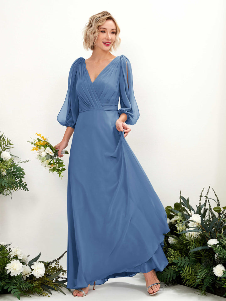 Carlyna Robe Trapèze Col V Encolure croisée Manches trois-quarts Longueur ras du sol Robes de demoiselle d&