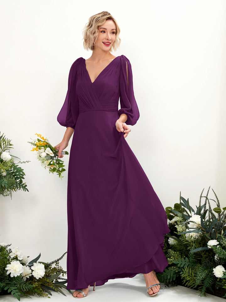 Carlyna Robe Trapèze Col V Encolure croisée Manches trois-quarts Longueur ras du sol Robes de demoiselle d&