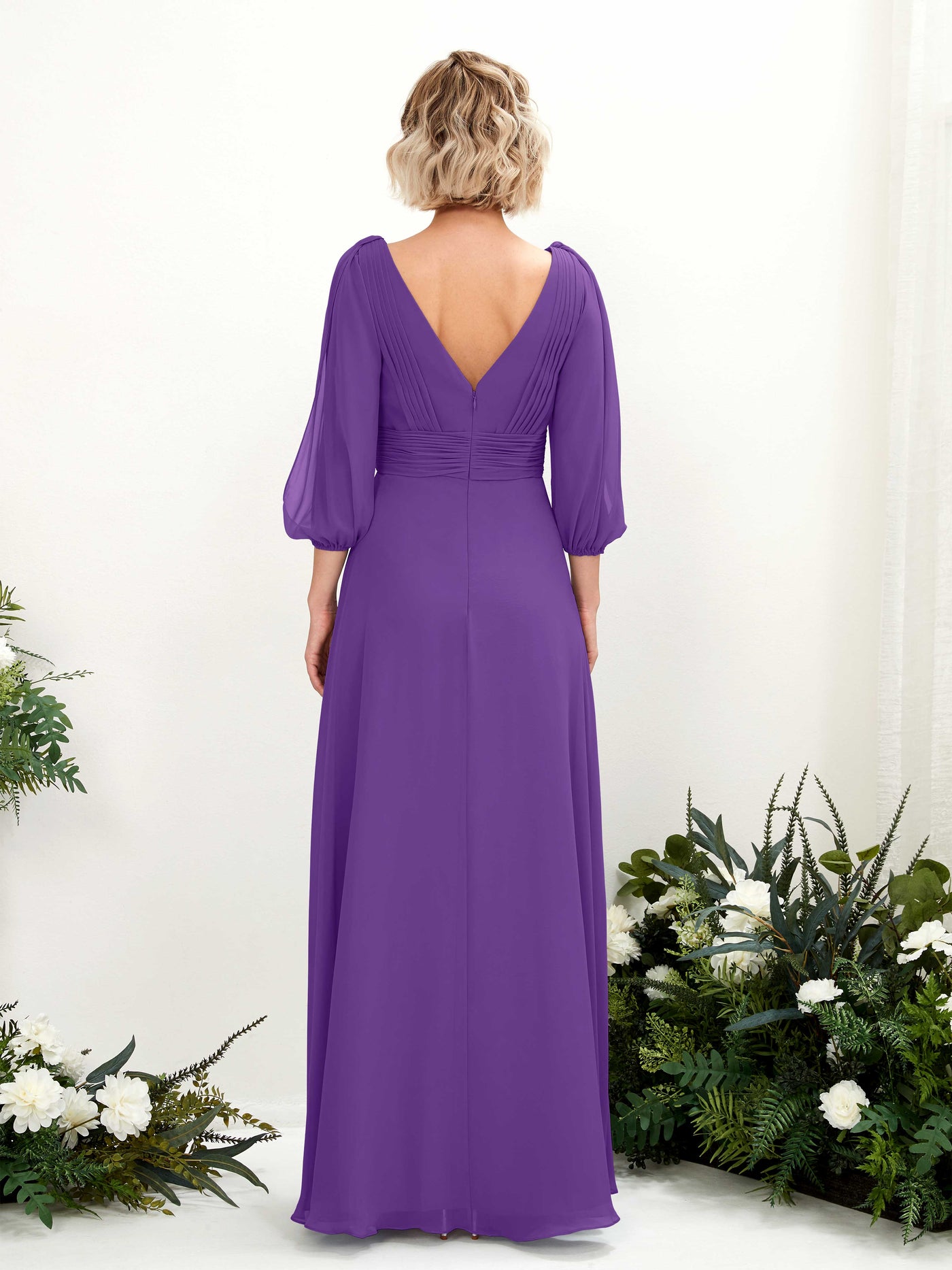 Carlyna Robe Trapèze Col V Encolure croisée Manches trois-quarts Longueur ras du sol Robes de demoiselle d'honneur Régence #couleur_r-gence