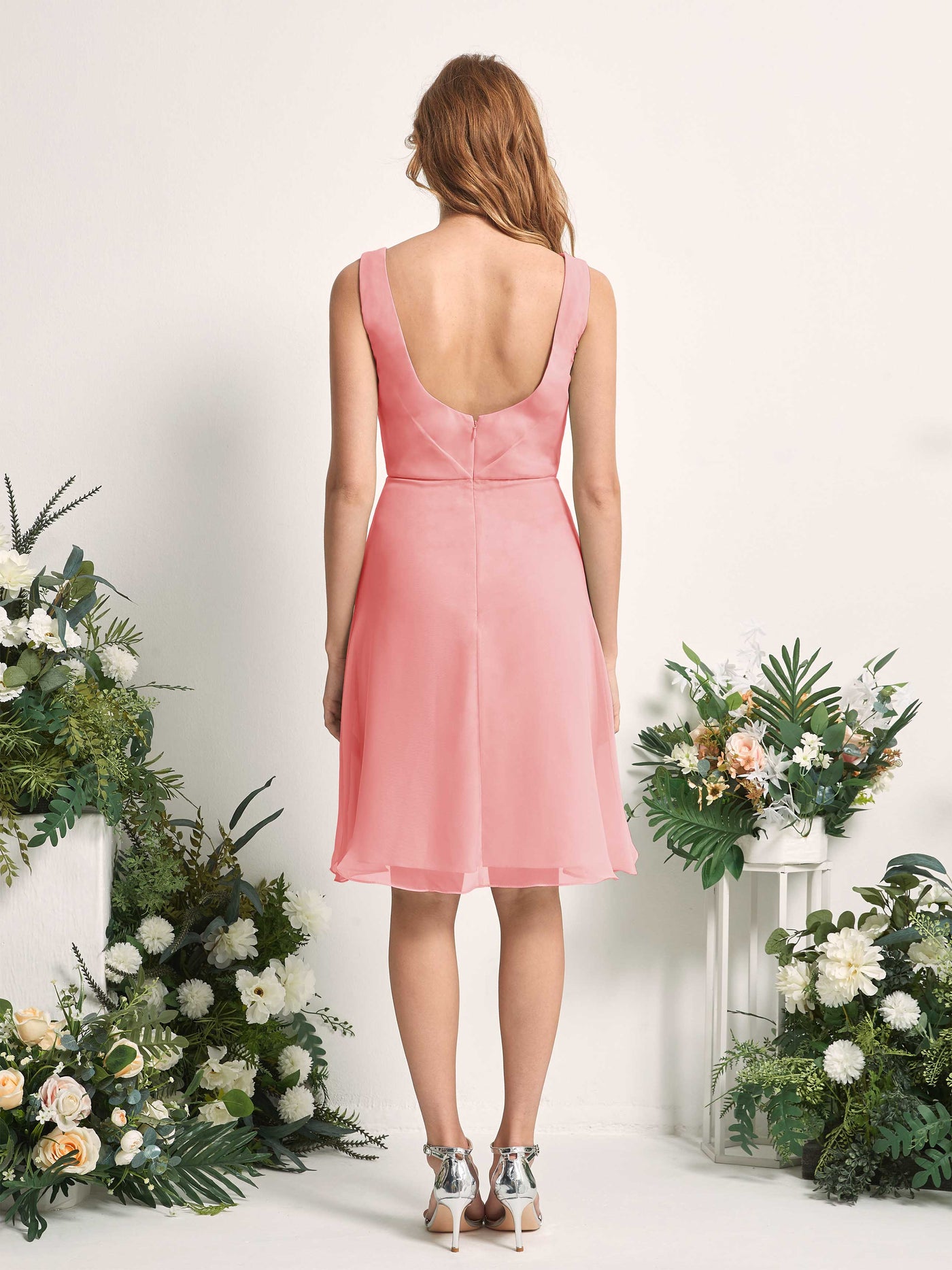 Carlyna Robe trapèze col V longueur genou mousseline demoiselle d'honneur Rose Ballet #couleur_rose-ballet