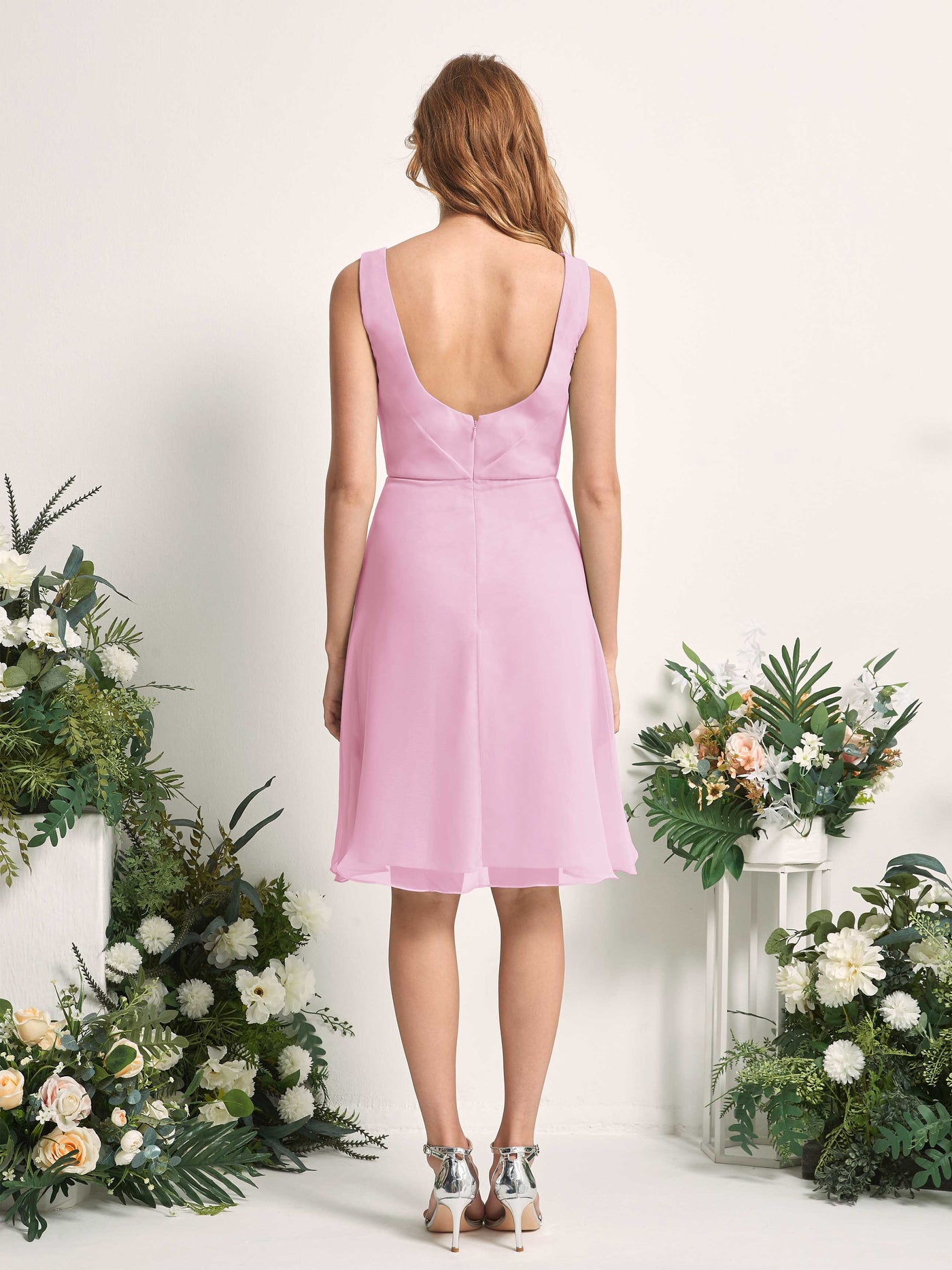 Carlyna Robe trapèze col V longueur genou mousseline demoiselle d'honneur Rose Bonbon #couleur_rose-bonbon