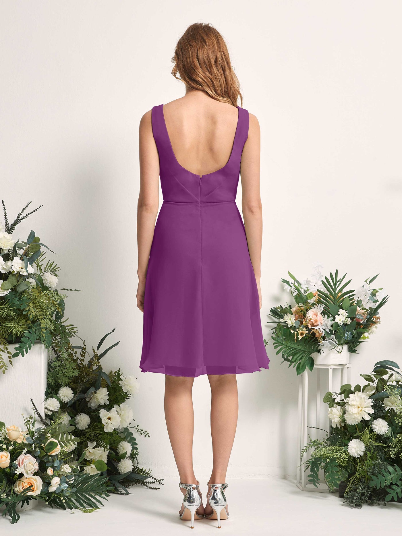 Carlyna Robe trapèze col V longueur genou mousseline demoiselle d'honneur Violet #couleur_violet