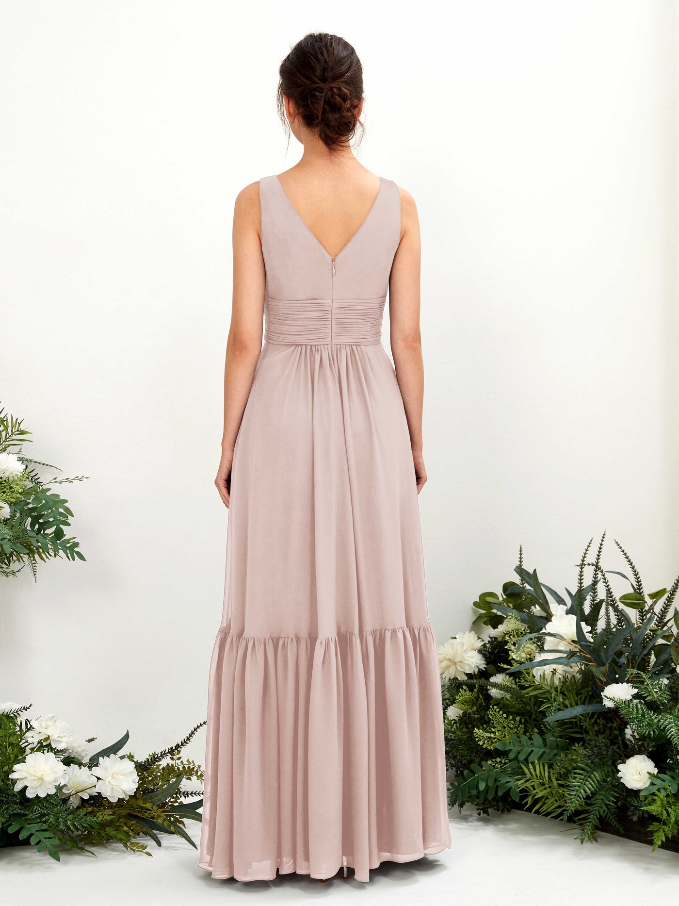 Carlyna Robe trapèze col V longueur ras du sol demoiselle d'honneur Biscotti #couleur_biscotti