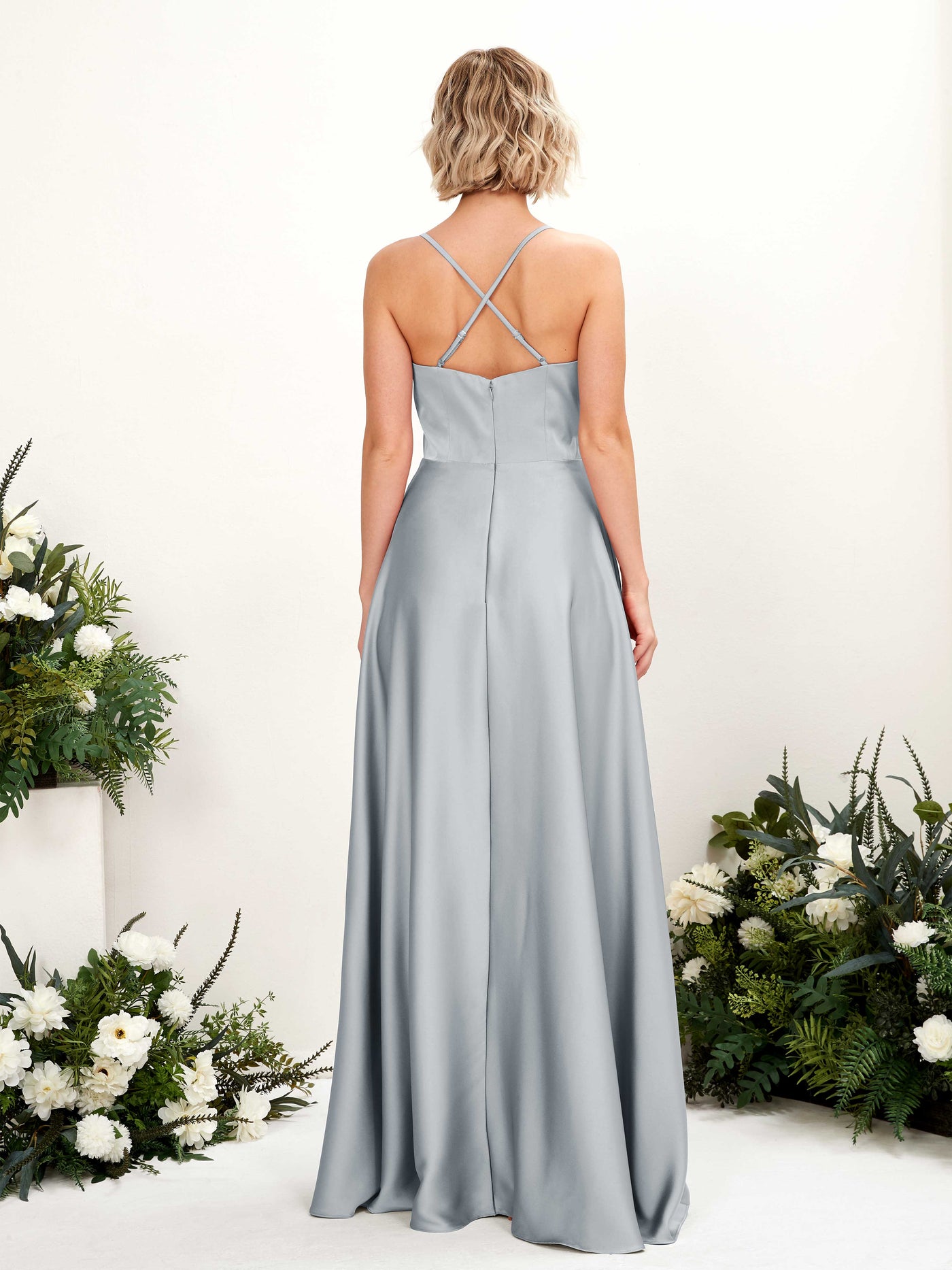 Carlyna Robe Trapèze Col V Longueur ras du sol Demoiselle d'honneur Bleu Bébé #couleur_bleu-b-b