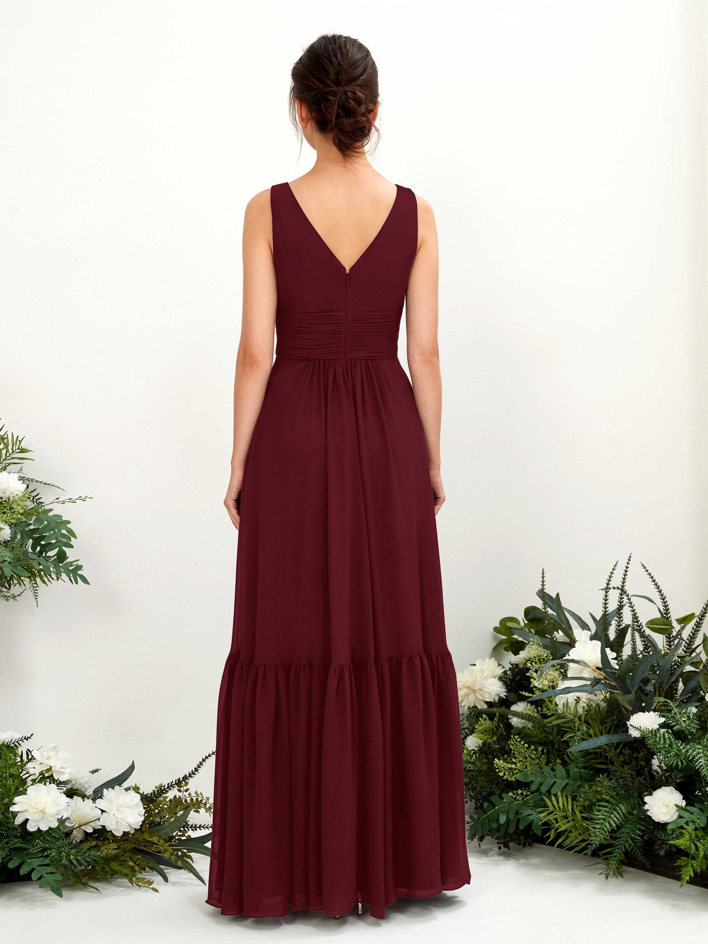 Carlyna Robe trapèze col V longueur ras du sol demoiselle d'honneur Bordeaux #couleur_bordeaux