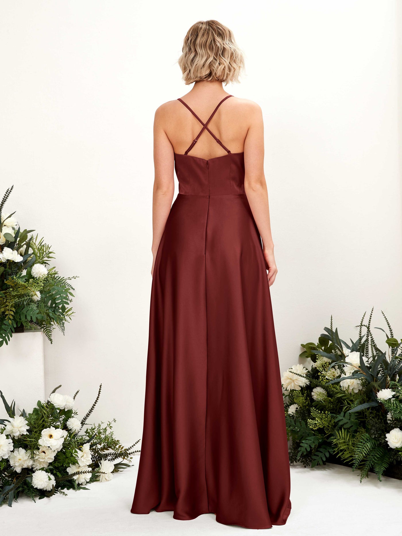 Carlyna Robe Trapèze Col V Longueur ras du sol Demoiselle d'honneur Bordeaux #couleur_bordeaux