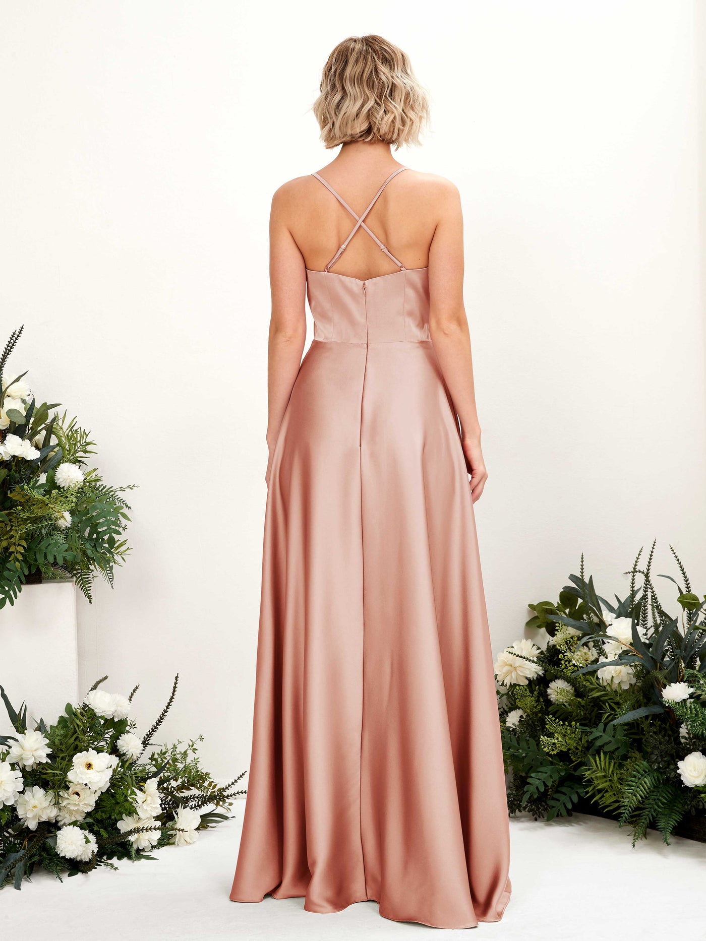 Carlyna Robe Trapèze Col V Longueur ras du sol Demoiselle d'honneur Cantaloup #couleur_cantaloup