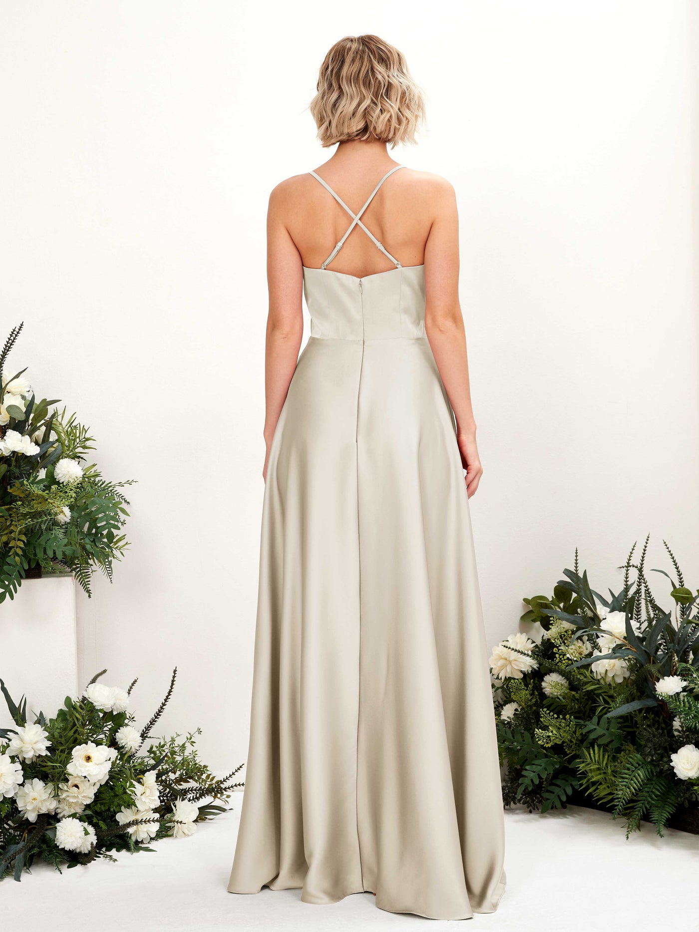 Carlyna Robe Trapèze Col V Longueur ras du sol Demoiselle d'honneur Champagne #couleur_champagne