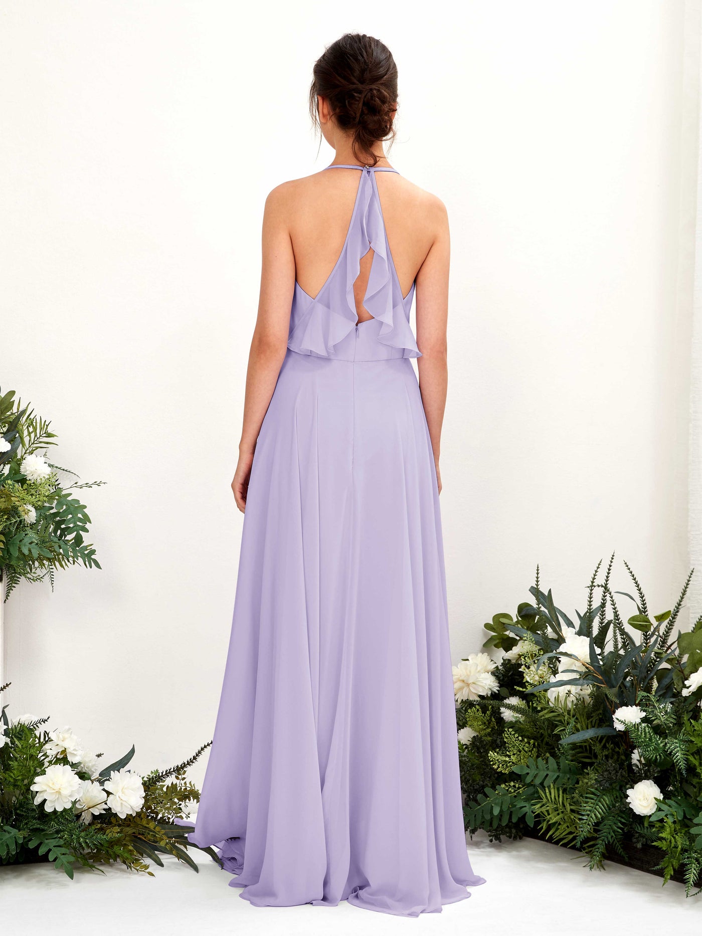Carlyna Robe Trapèze Col V Longueur ras du sol Fente sur la jambe Demoiselle d'honneur Lilas #couleur_lilas