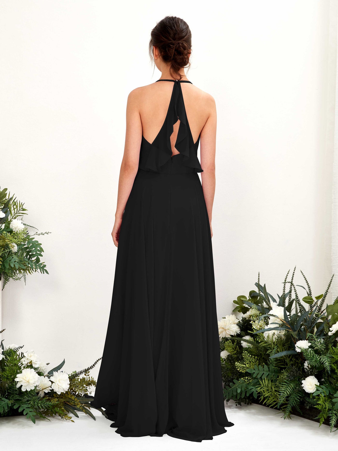 Carlyna Robe Trapèze Col V Longueur ras du sol Fente sur la jambe Demoiselle d'honneur Noir #couleur_noir