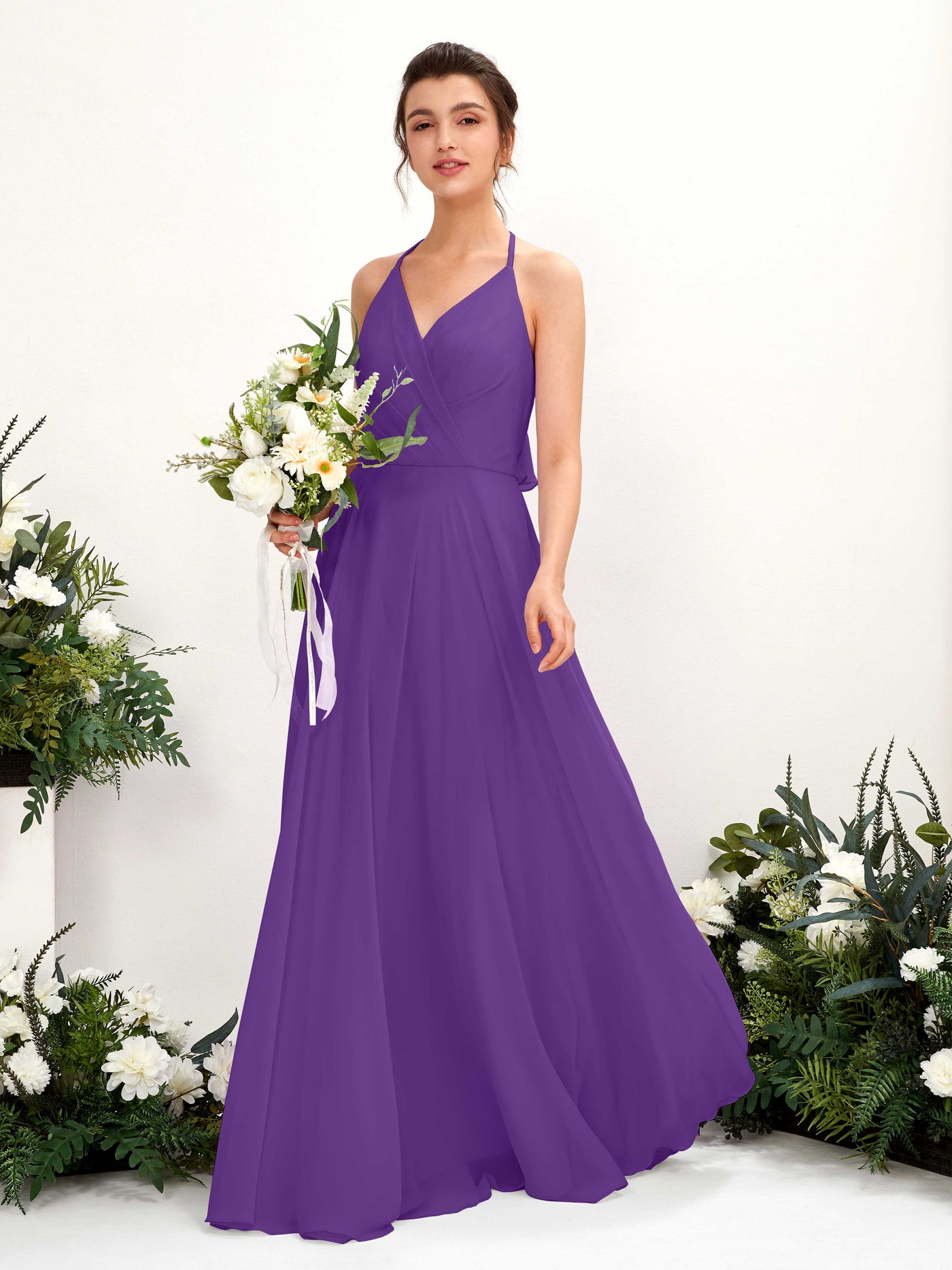 Carlyna Robe Trapèze Col V Longueur ras du sol Fente sur la jambe Demoiselle d'honneur Régence #couleur_r-gence