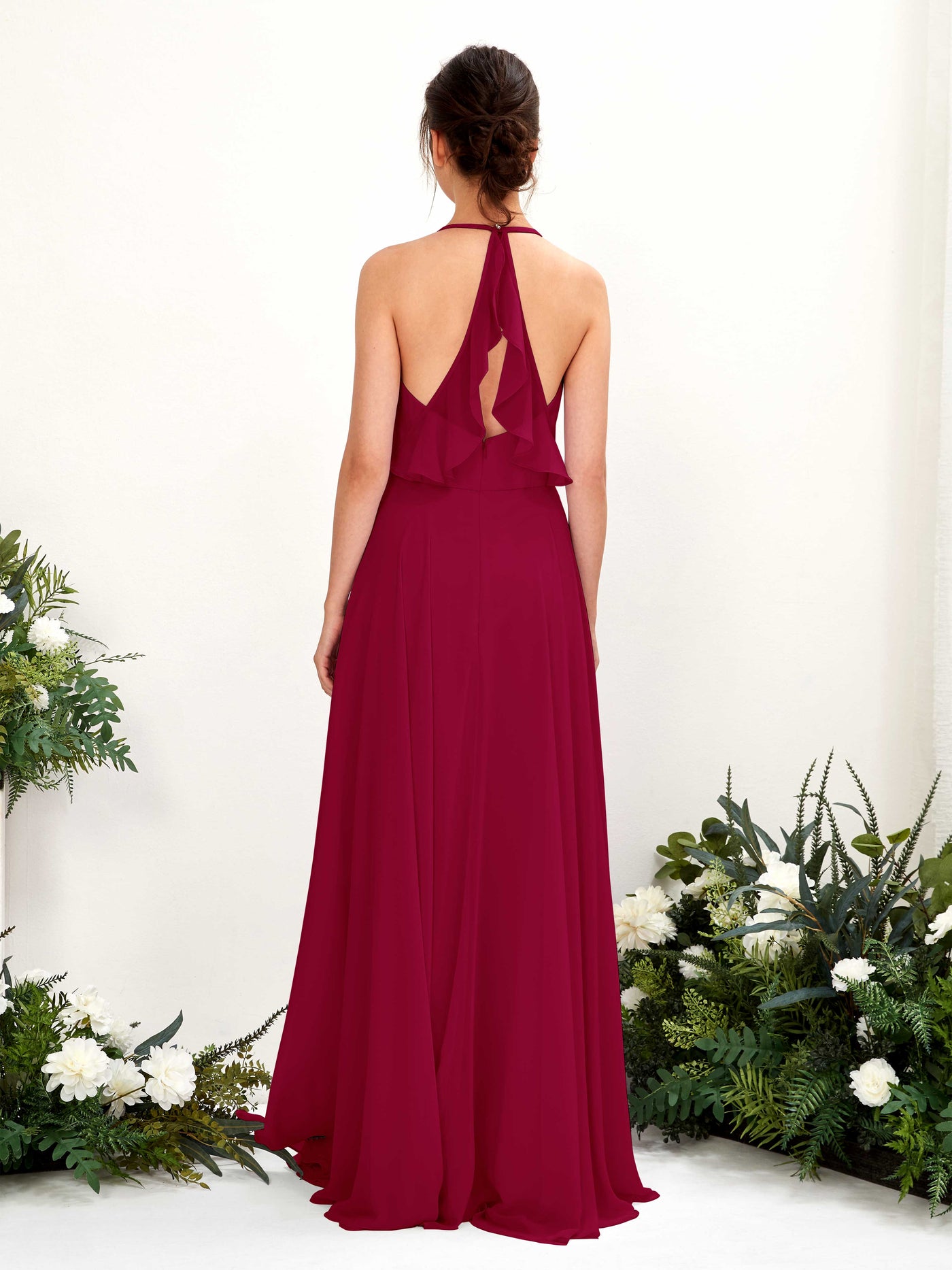 Carlyna Robe Trapèze Col V Longueur ras du sol Fente sur la jambe Demoiselle d'honneur Rouge Bouffon #couleur_rouge-bouffon