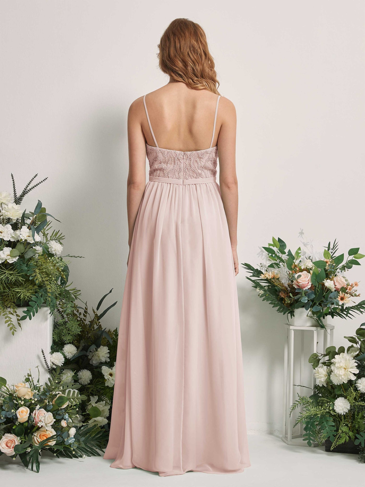 Carlyna Robe Trapèze Col V Longueur ras du sol Froncé Demoiselle d'honneur Biscotti #couleur_biscotti